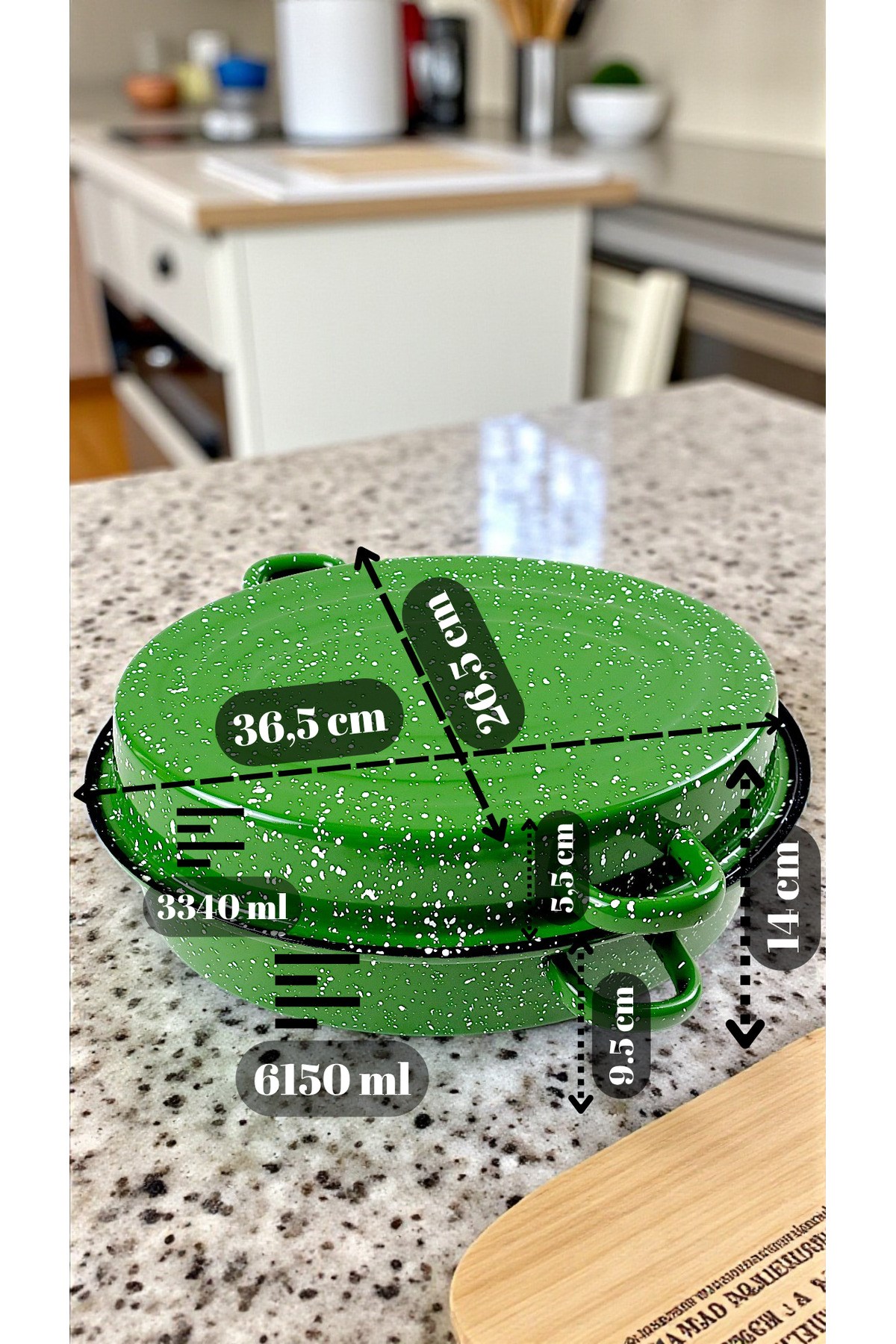 36,5 cm Emaye Midye Tencere, Servis, Yemek, Kamp, Piknik, Çeyiz, 9500 ml