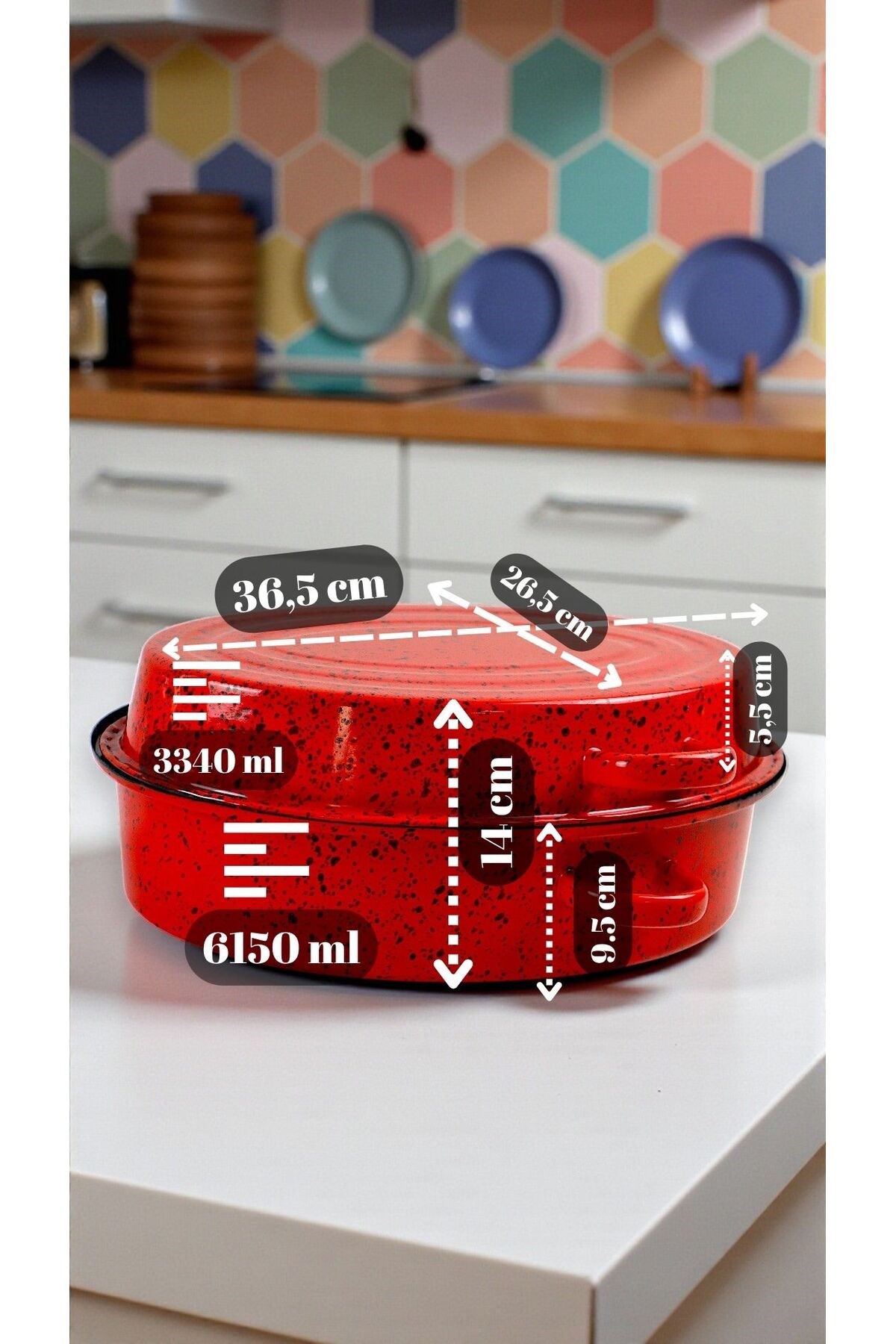36,5 cm Emaye Midye Tencere, Servis, Yemek, Kamp, Piknik, Çeyiz, 9500 ml