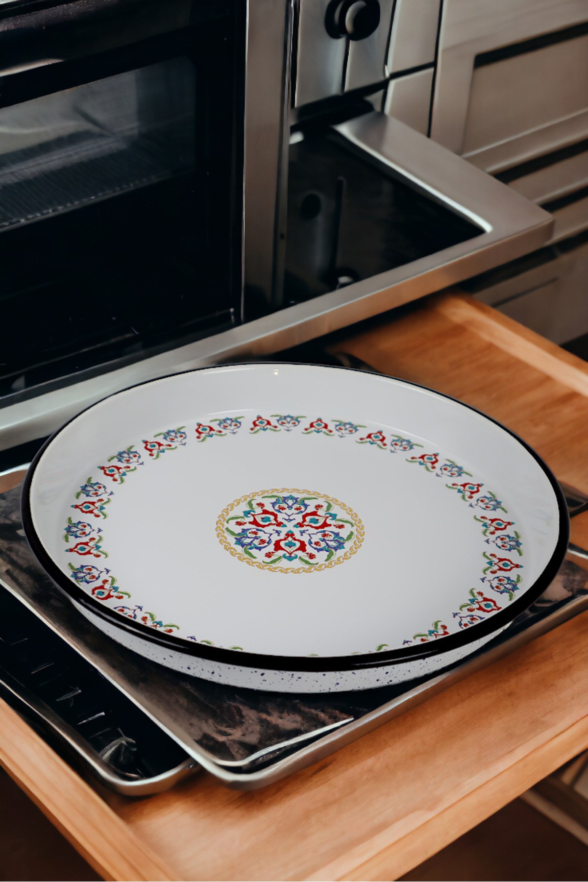 38 No Emaye Fırın Tepsi Yuvarlak Tepsi 38 Cm