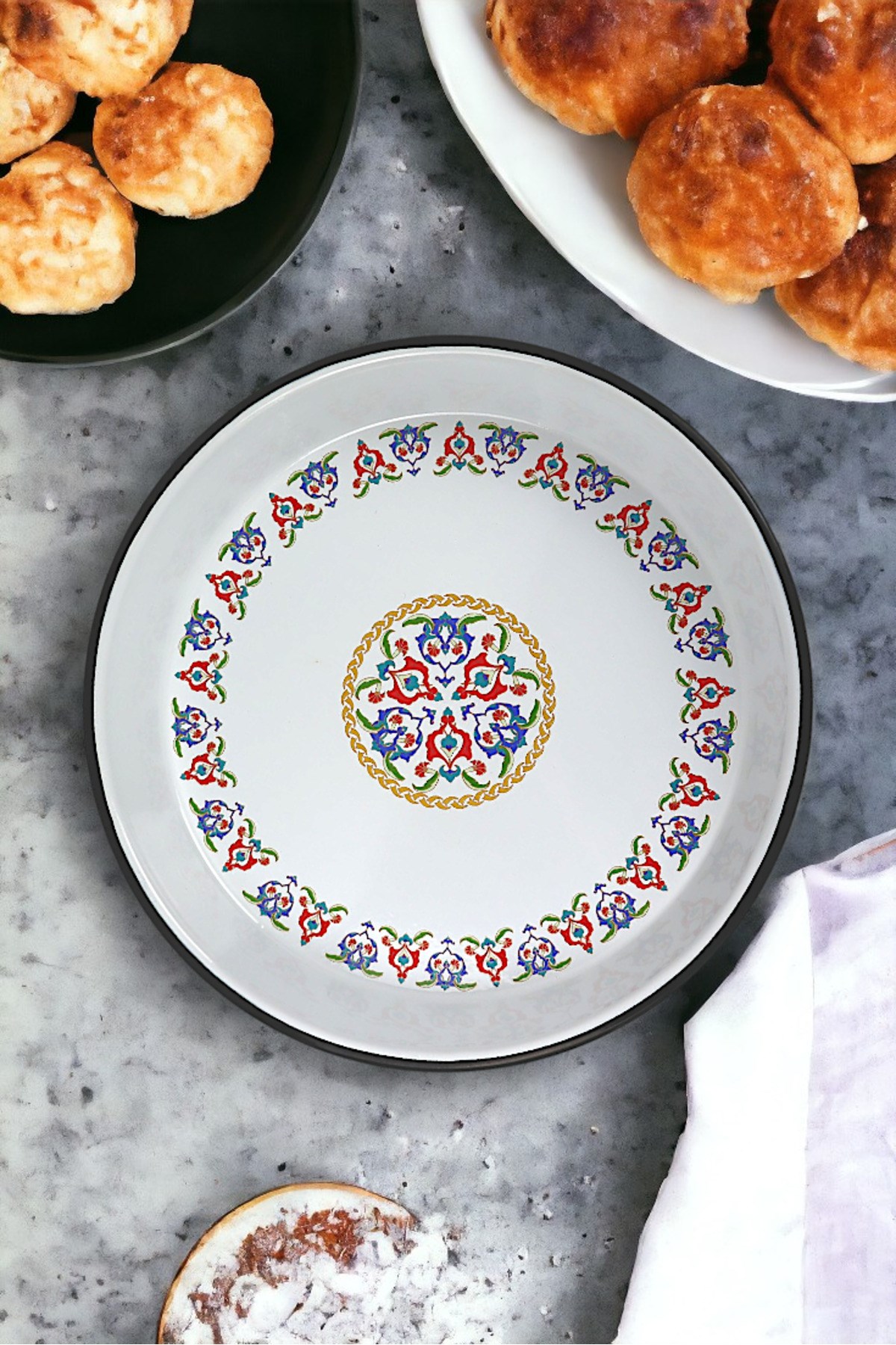 38 No Emaye Fırın Tepsi Yuvarlak Tepsi 38 Cm