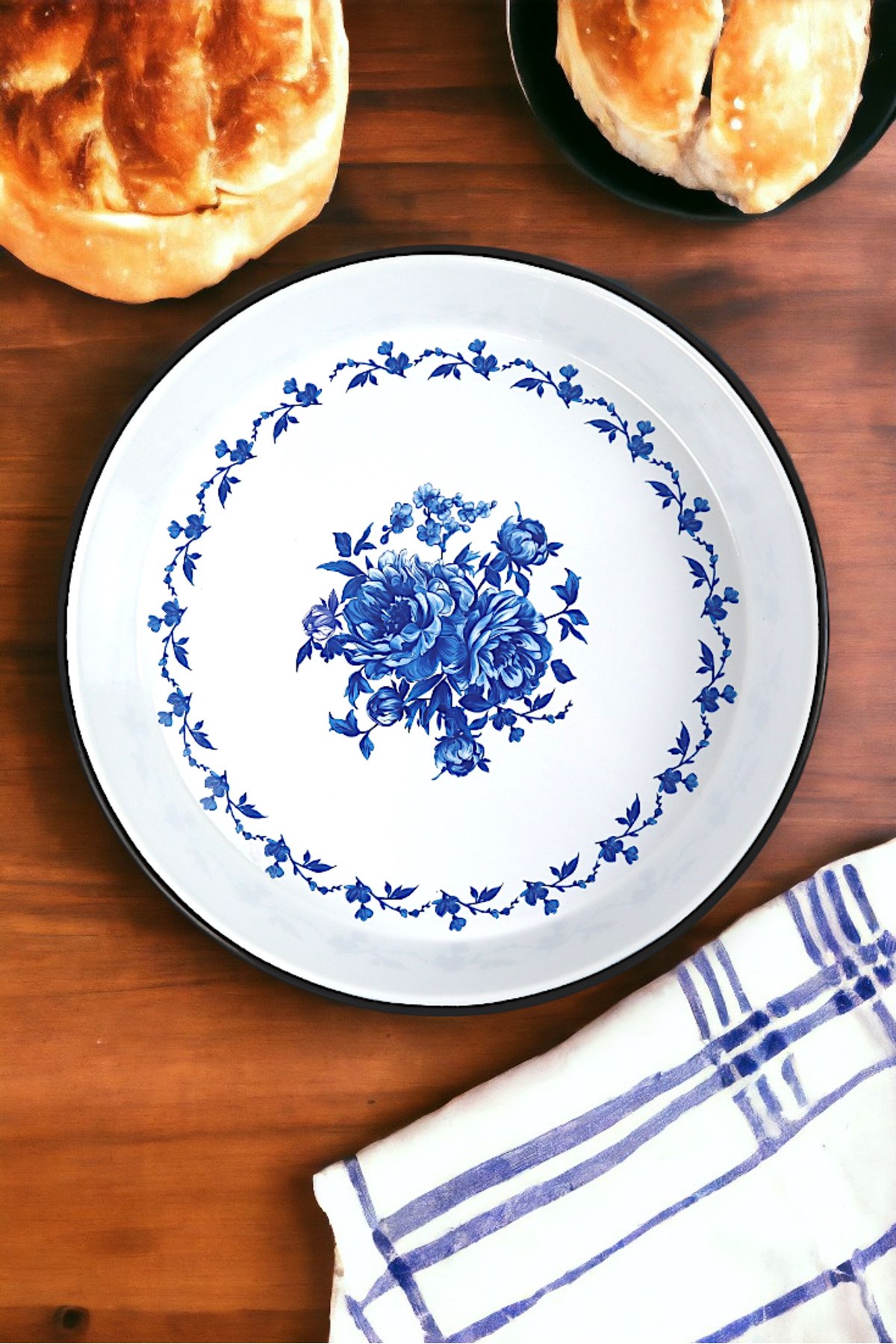 38 No Emaye Fırın Tepsi Yuvarlak Tepsi 38 Cm