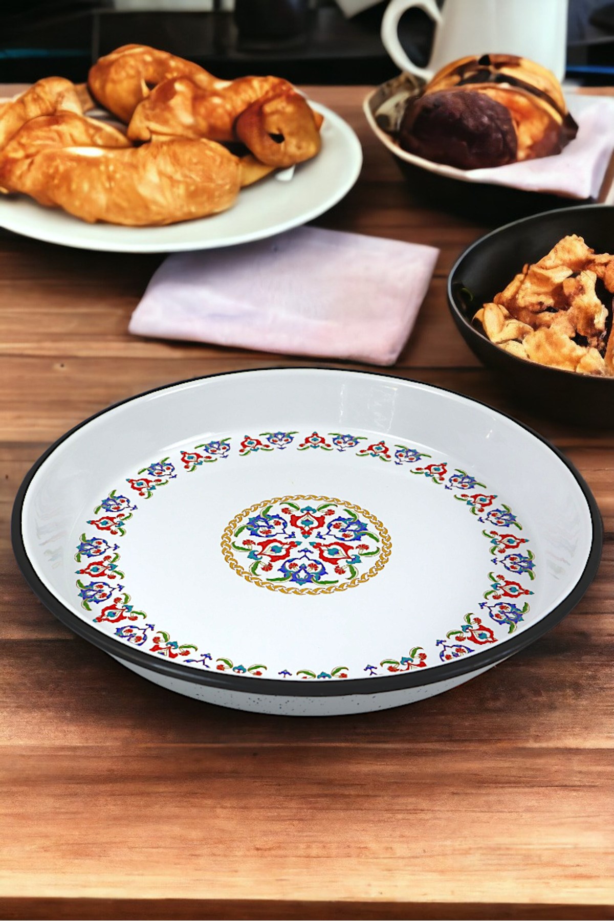 38 No Emaye Fırın Tepsi Yuvarlak Tepsi 38 Cm