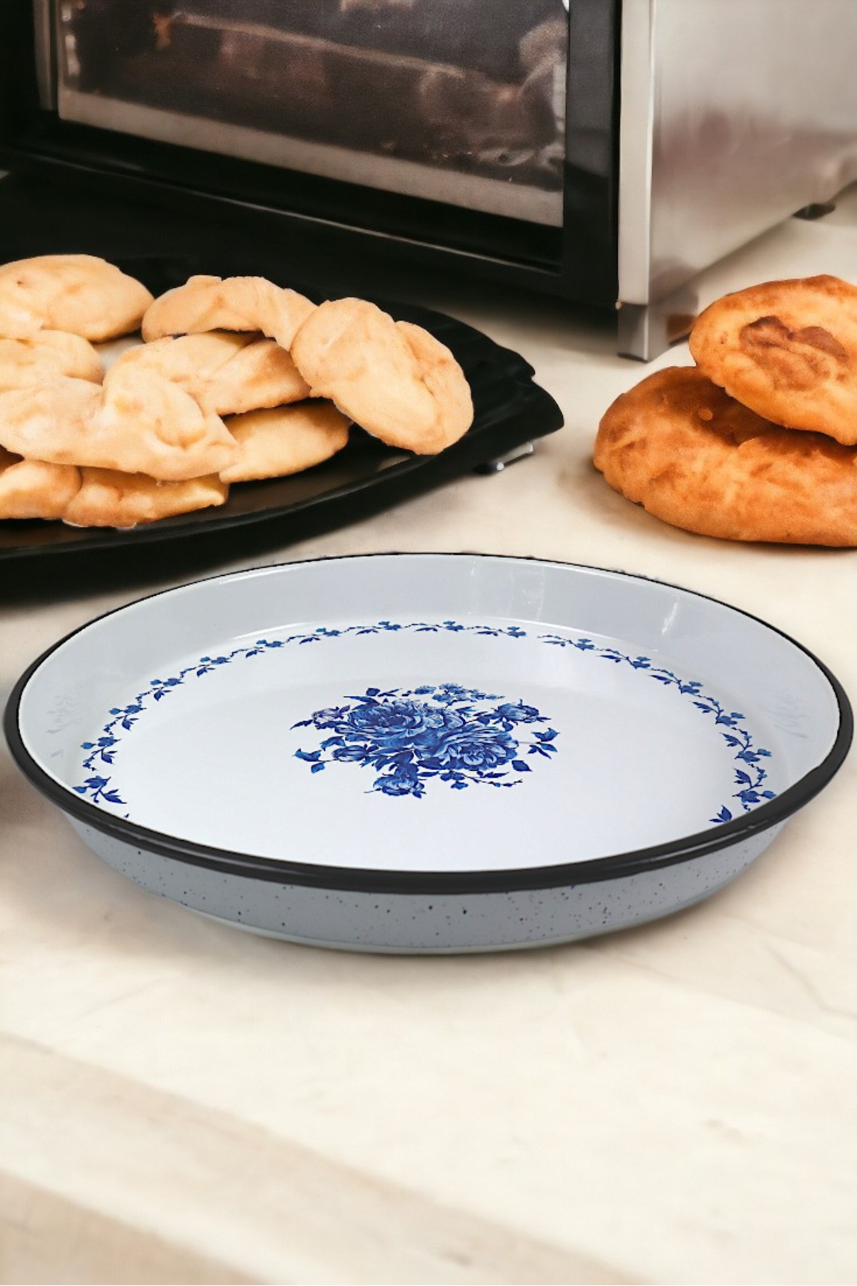 38 No Emaye Fırın Tepsi Yuvarlak Tepsi 38 Cm