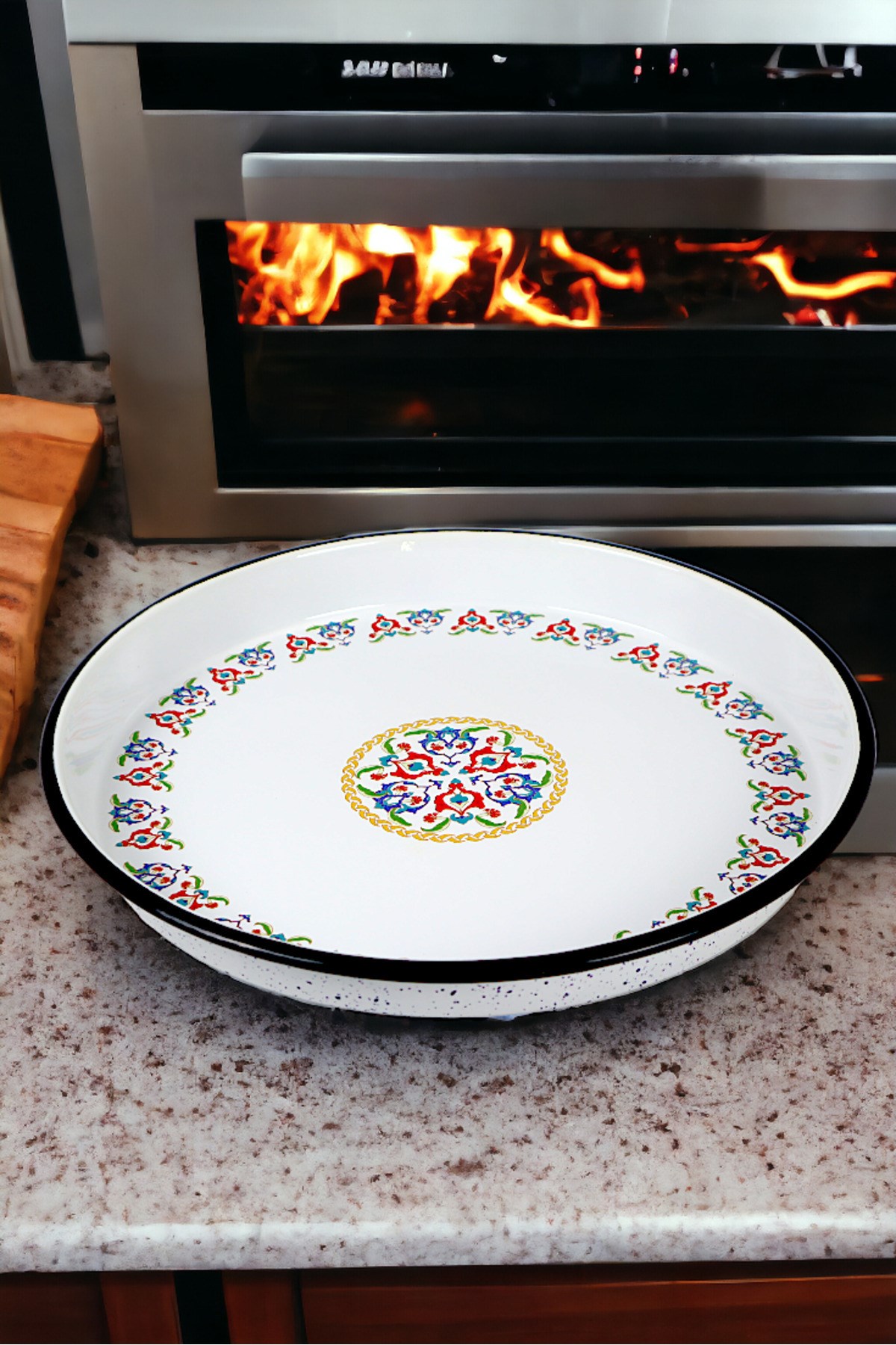 38 No Emaye Fırın Tepsi Yuvarlak Tepsi 38 Cm