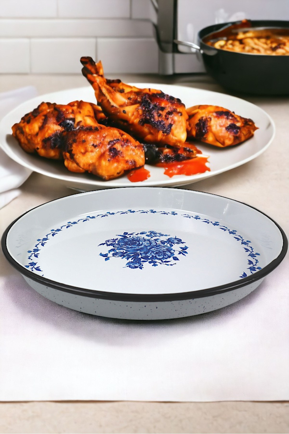 38 No Emaye Fırın Tepsi Yuvarlak Tepsi 38 Cm