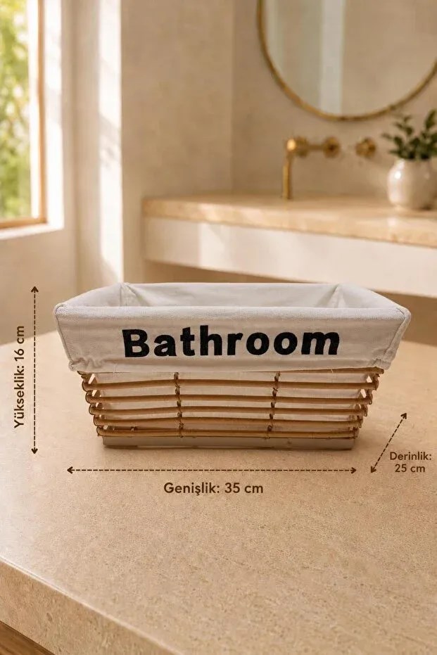 3'lü Bathroom Banyo Düzenleyici Sepet Seti | Kumaş Astarlı Dekoratif Organizer