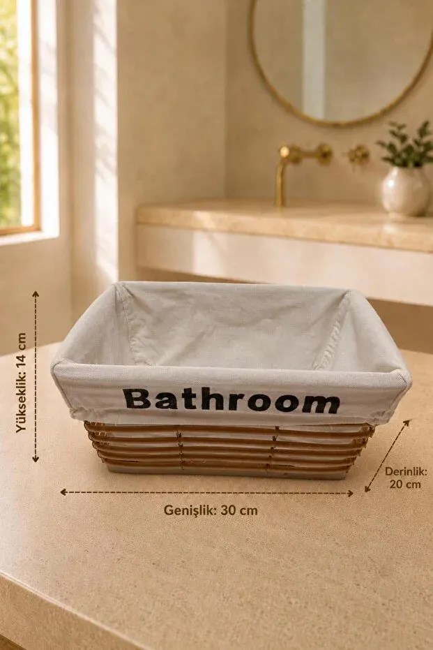 3'lü Bathroom Banyo Düzenleyici Sepet Seti | Kumaş Astarlı Dekoratif Organizer
