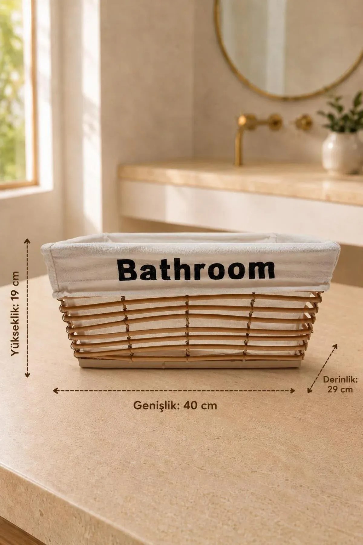 3'lü Bathroom Banyo Düzenleyici Sepet Seti | Kumaş Astarlı Dekoratif Organizer
