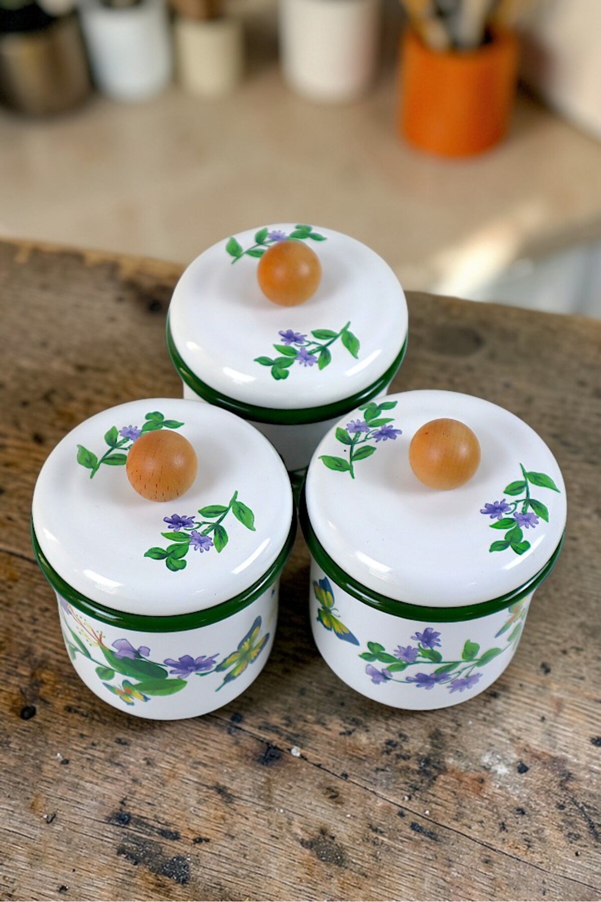 3'Lü Emaye Yeşil Yasemin Baharatlık Set 380Ml 6 Parça