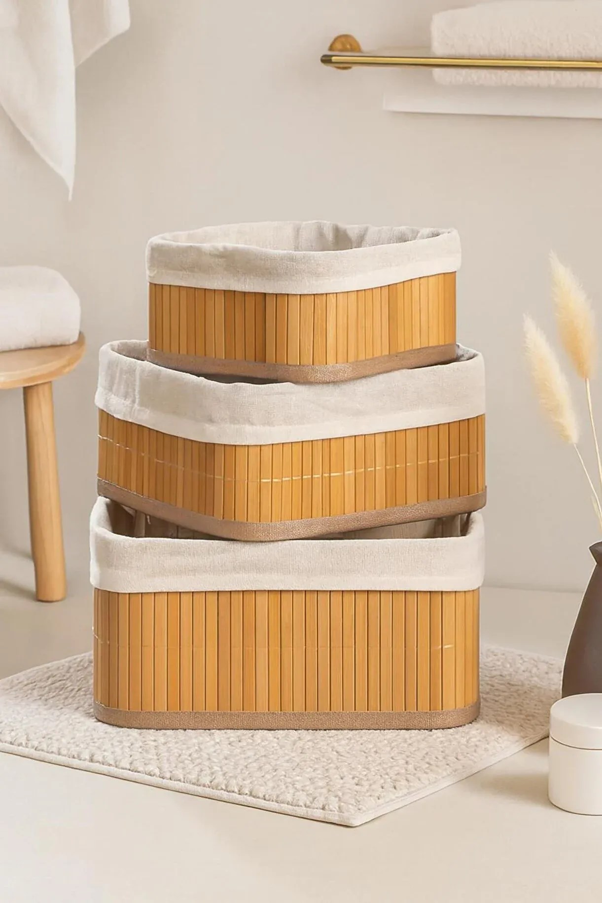 3'lü Kare Bambu Sepet Seti – Pinterest Dekoratif Organizer