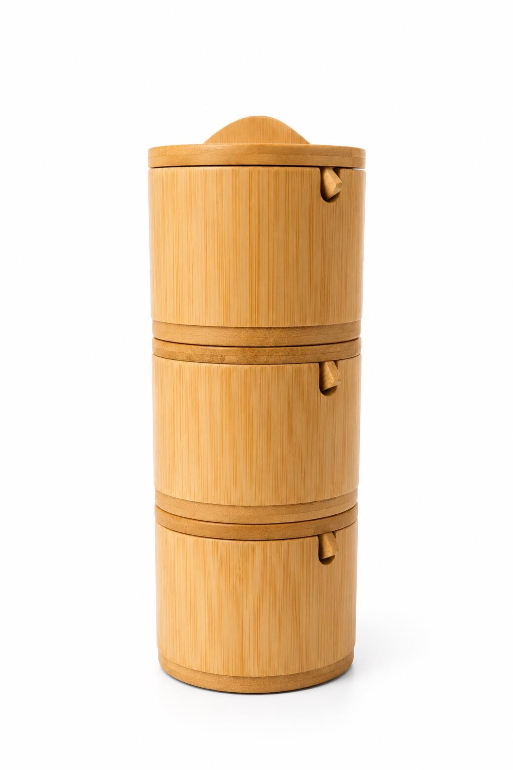 3'lü Kaşıklı Bambu Baharatlık Seti Kapaklı Saklama Kabı Kahve Şeker Tuz Kuruyemiş Organizer Şekerlik
