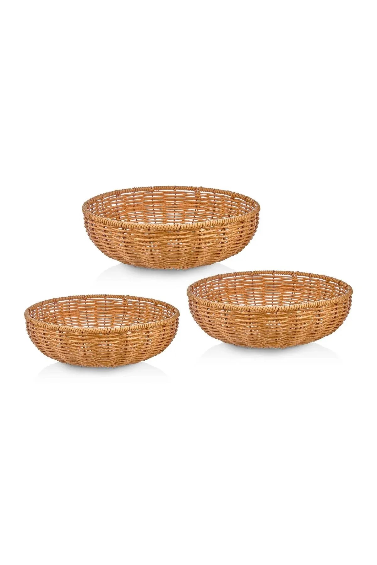 3'lü Sepet Seti Çok Amaçlı Hasır Rattan Organizer – Meyvelik ve Ekmeklik