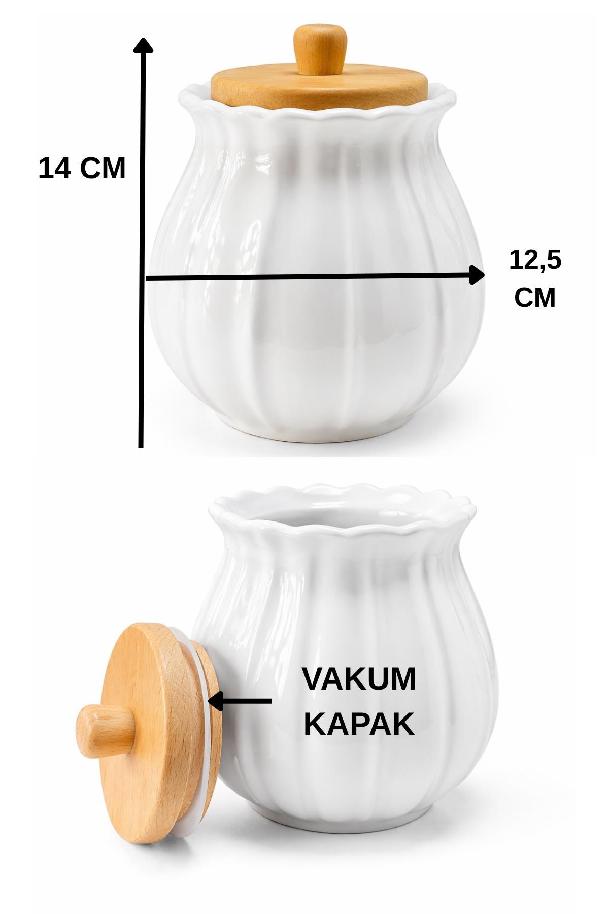 3'lü Seramik Sugar Tea Coffee Kavanoz Seti, Tezgah Üstü Baharat Takımı Vakumlu Papatya Tasarım