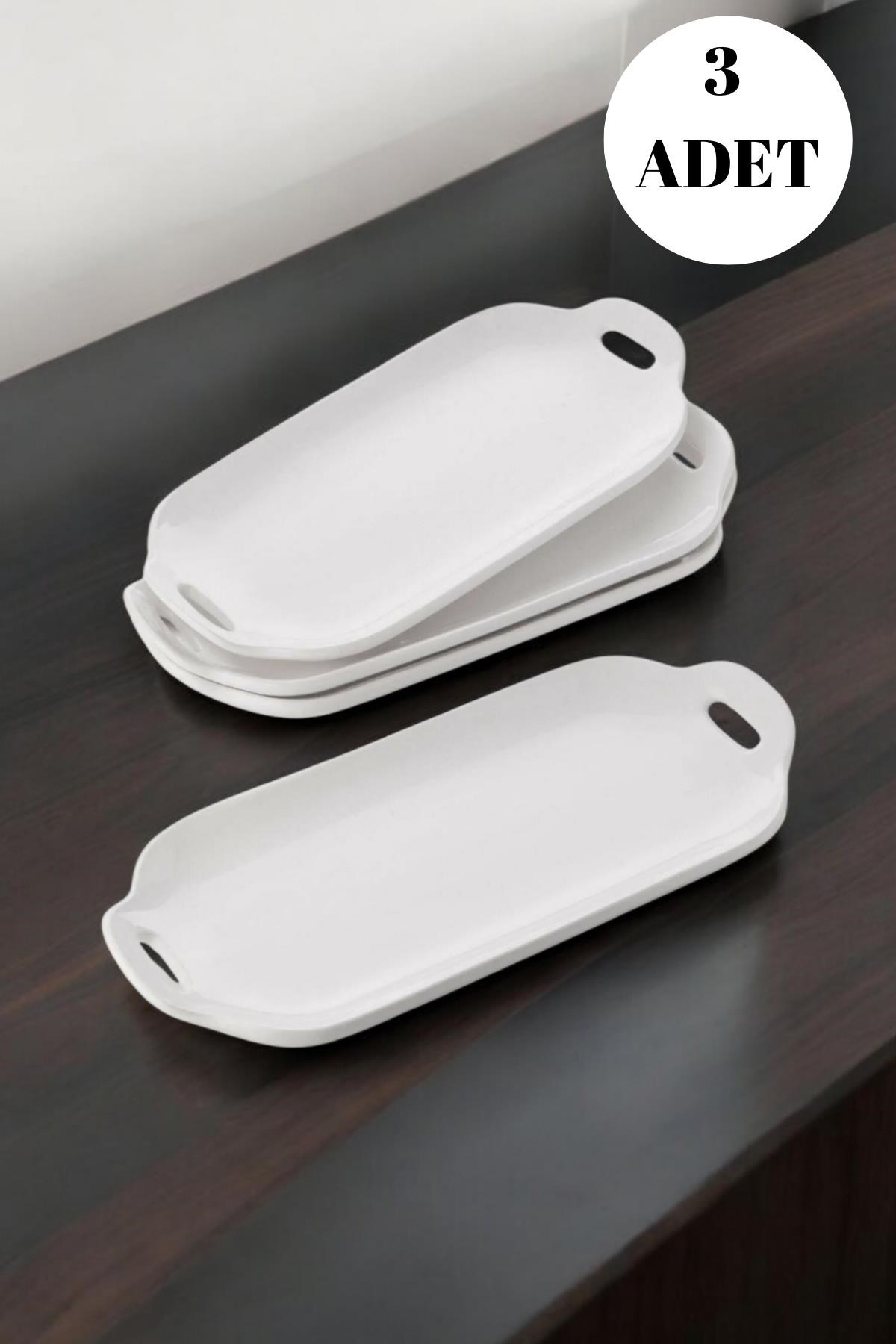 3'lü Tavuk Dünyası Model Oval Kulplu Tabak - Kayık Servis Sunum Tabağı