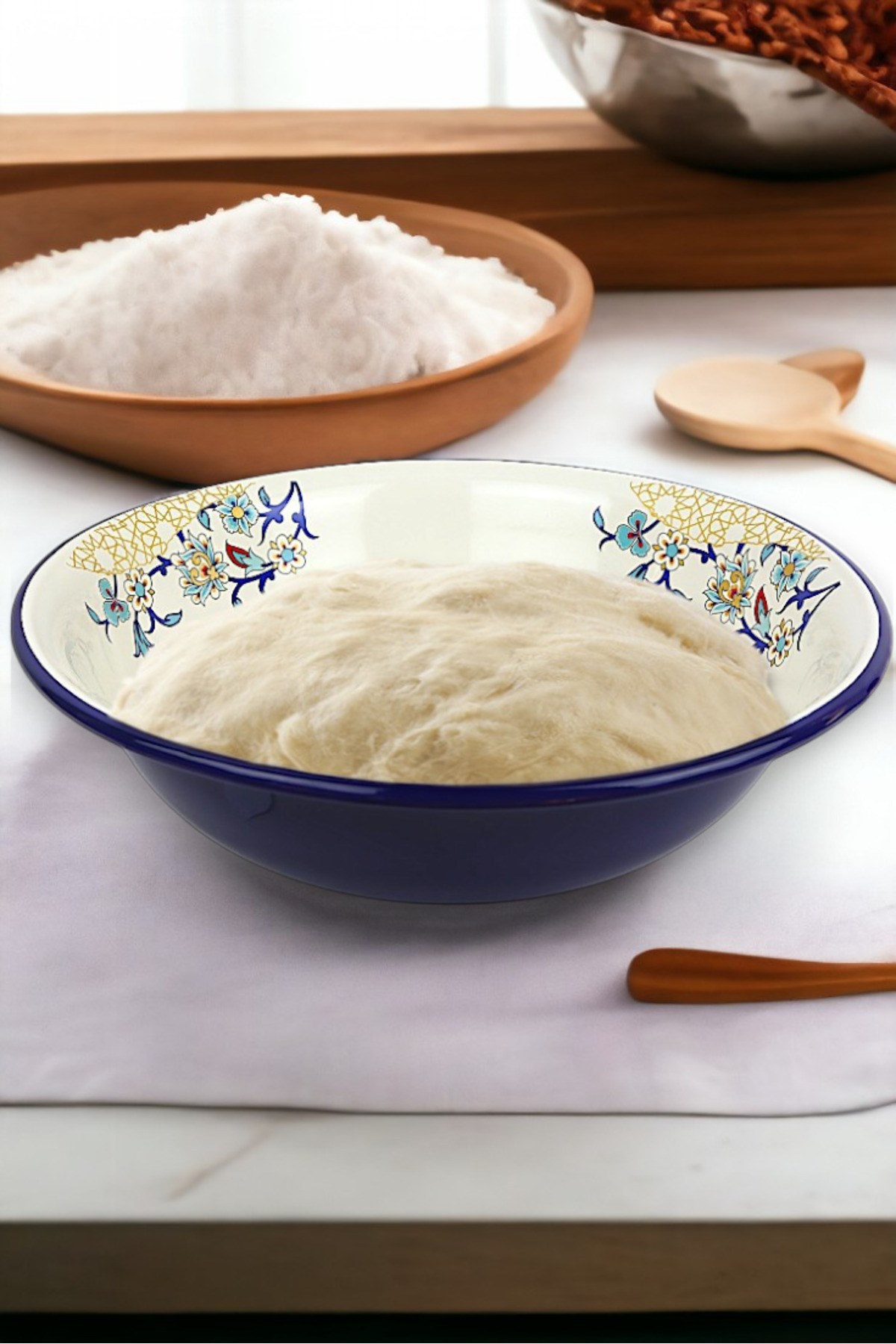 40 Cm 8Litre Emaye Leğen Çırpma Ve Karıştırma Kabı, Hamur Leğeni,Meyvelik, Çeyiz, Hediye, Büyük Kase
