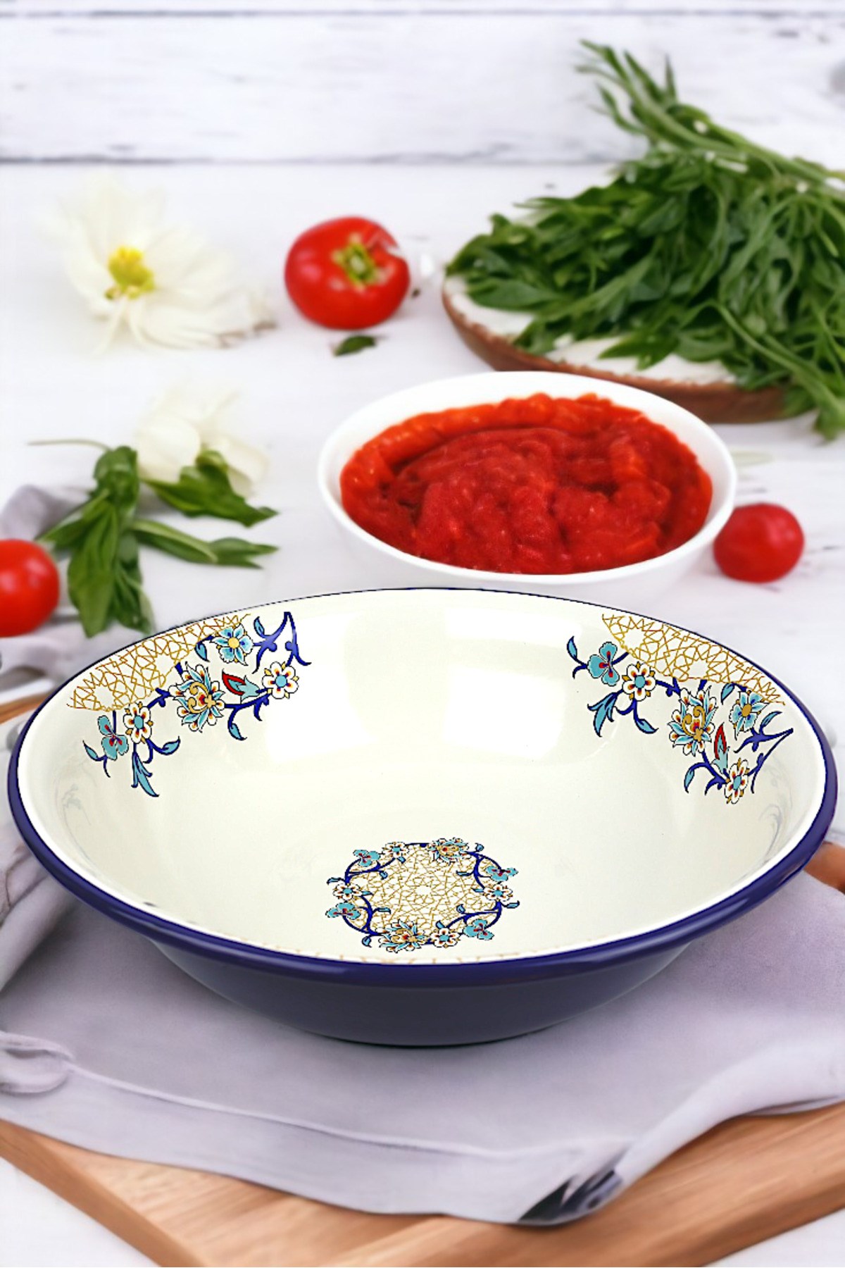 40 Cm 8Litre Emaye Leğen Çırpma Ve Karıştırma Kabı, Hamur Leğeni,Meyvelik, Çeyiz, Hediye, Büyük Kase