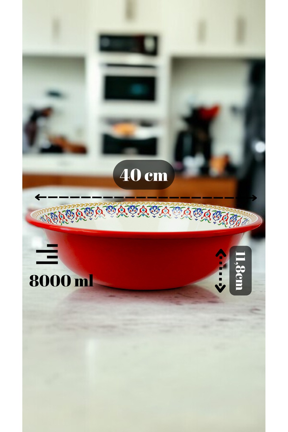 40 Cm 8Litre Emaye Leğen Çırpma Ve Karıştırma Kabı, Hamur Leğeni,Meyvelik, Çeyiz, Hediye, Büyük Kase