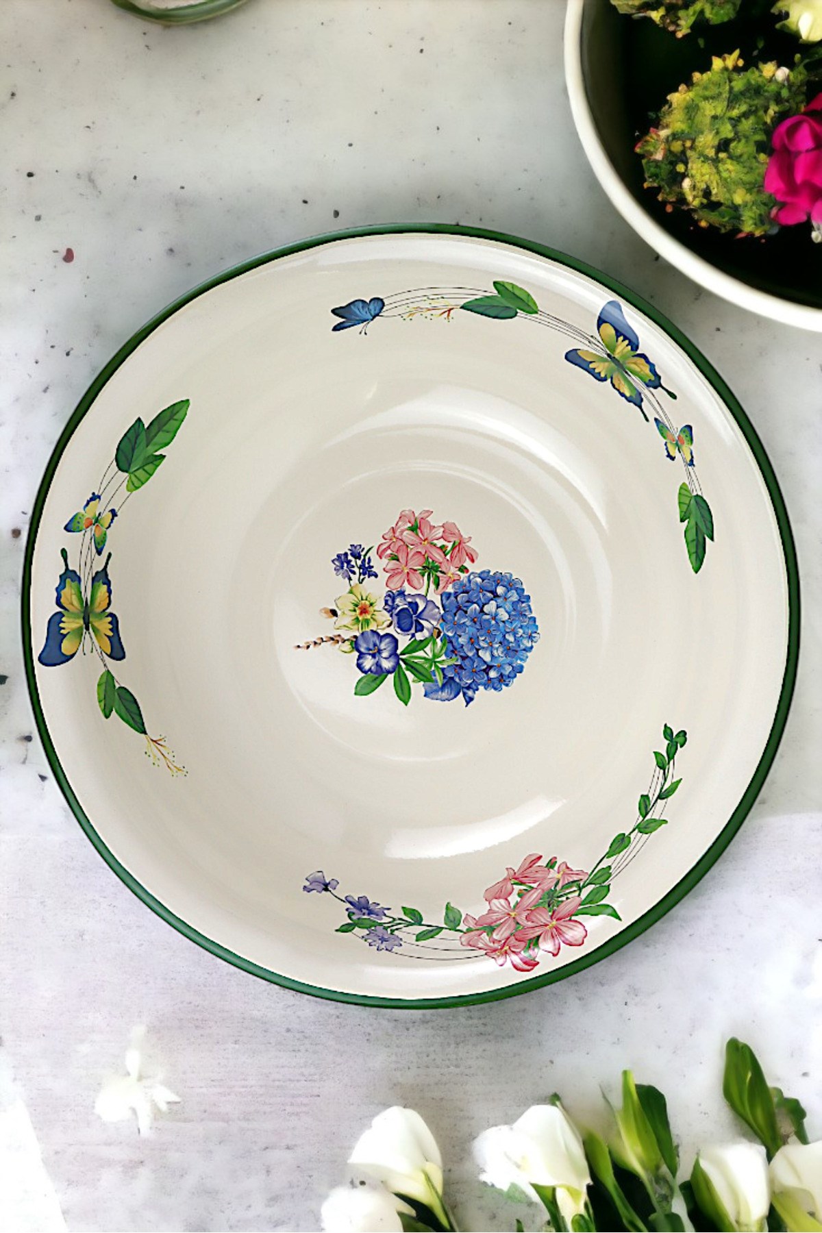 40 Cm 8Litre Emaye Leğen Çırpma Ve Karıştırma Kabı, Hamur Leğeni,Meyvelik, Çeyiz, Hediye, Büyük Kase