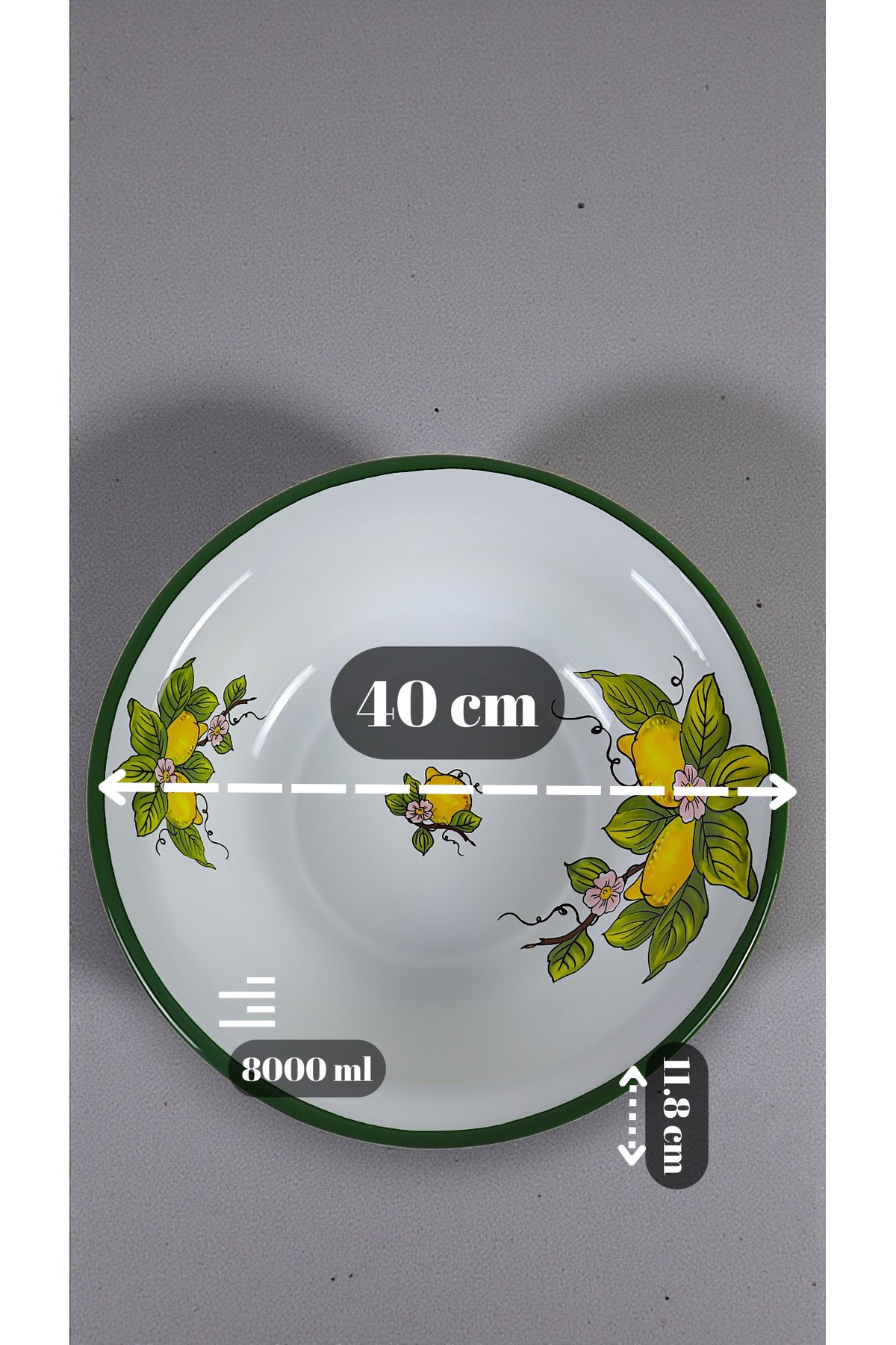40 Cm 8Litre Emaye Leğen Çırpma Ve Karıştırma Kabı, Hamur Leğeni,Meyvelik, Çeyiz, Hediye, Büyük Kase