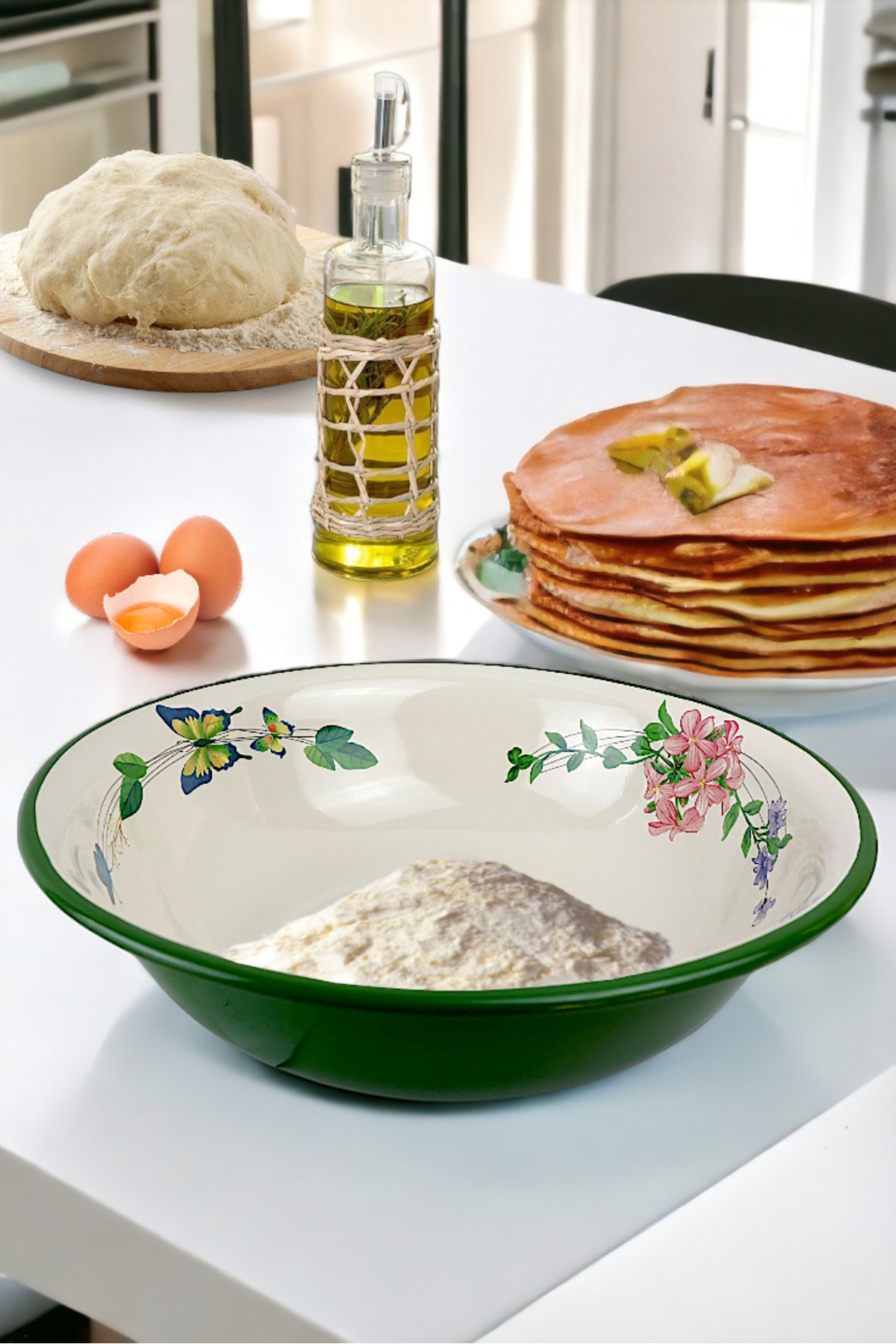 40 Cm 8Litre Emaye Leğen Çırpma Ve Karıştırma Kabı, Hamur Leğeni,Meyvelik, Çeyiz, Hediye, Büyük Kase