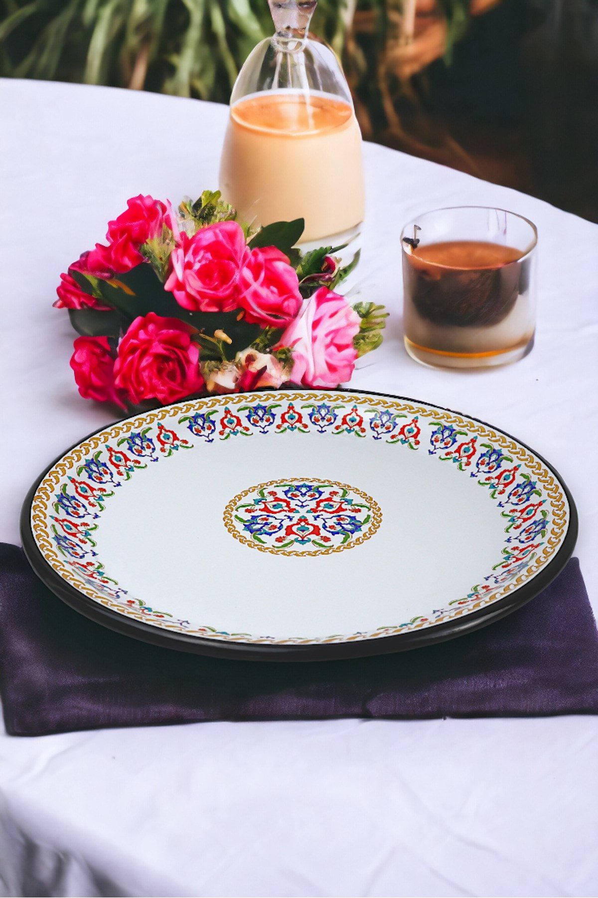 40 No Emaye Sini Sofra, Yemek Sunum Tepsi, Yer Sofrası Çinko ~38 Cm