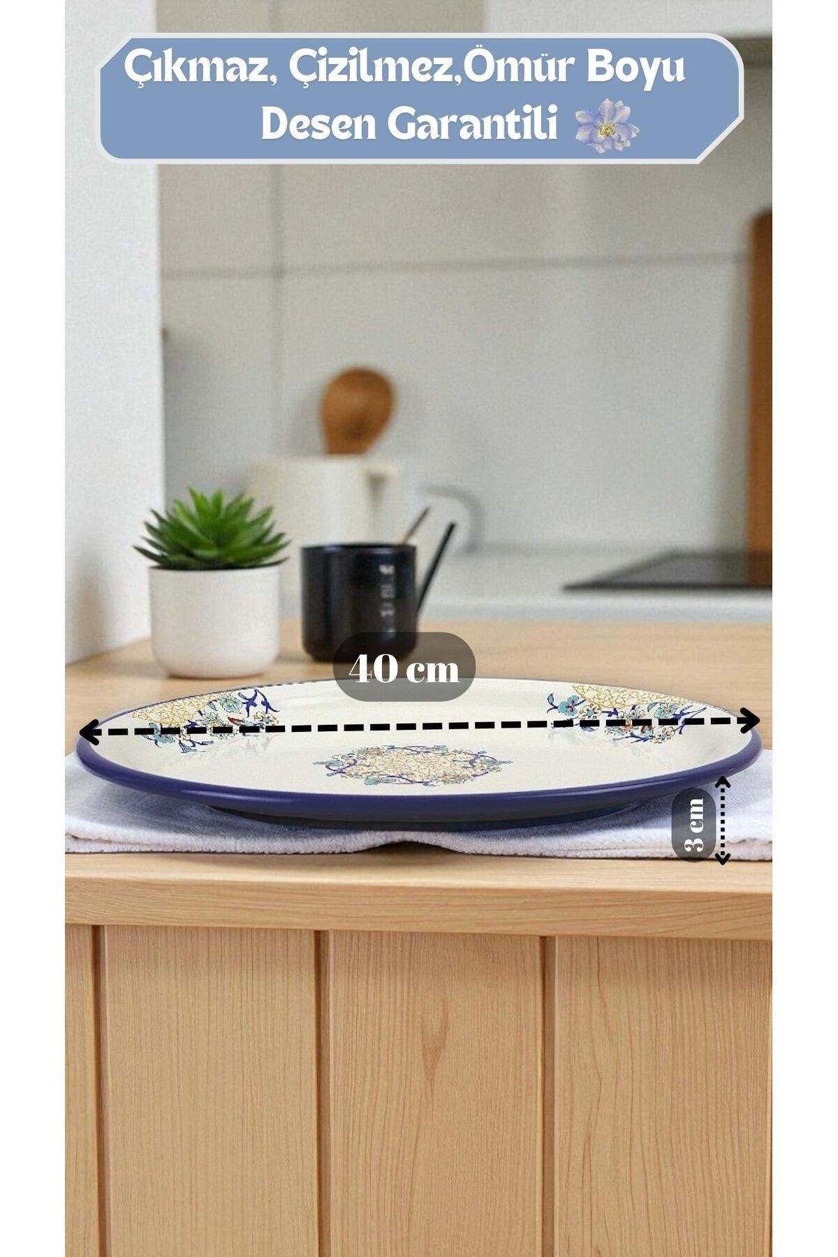 40 No Emaye Sini Sofra, Yemek Sunum Tepsi, Yer Sofrası Çinko ~38 Cm