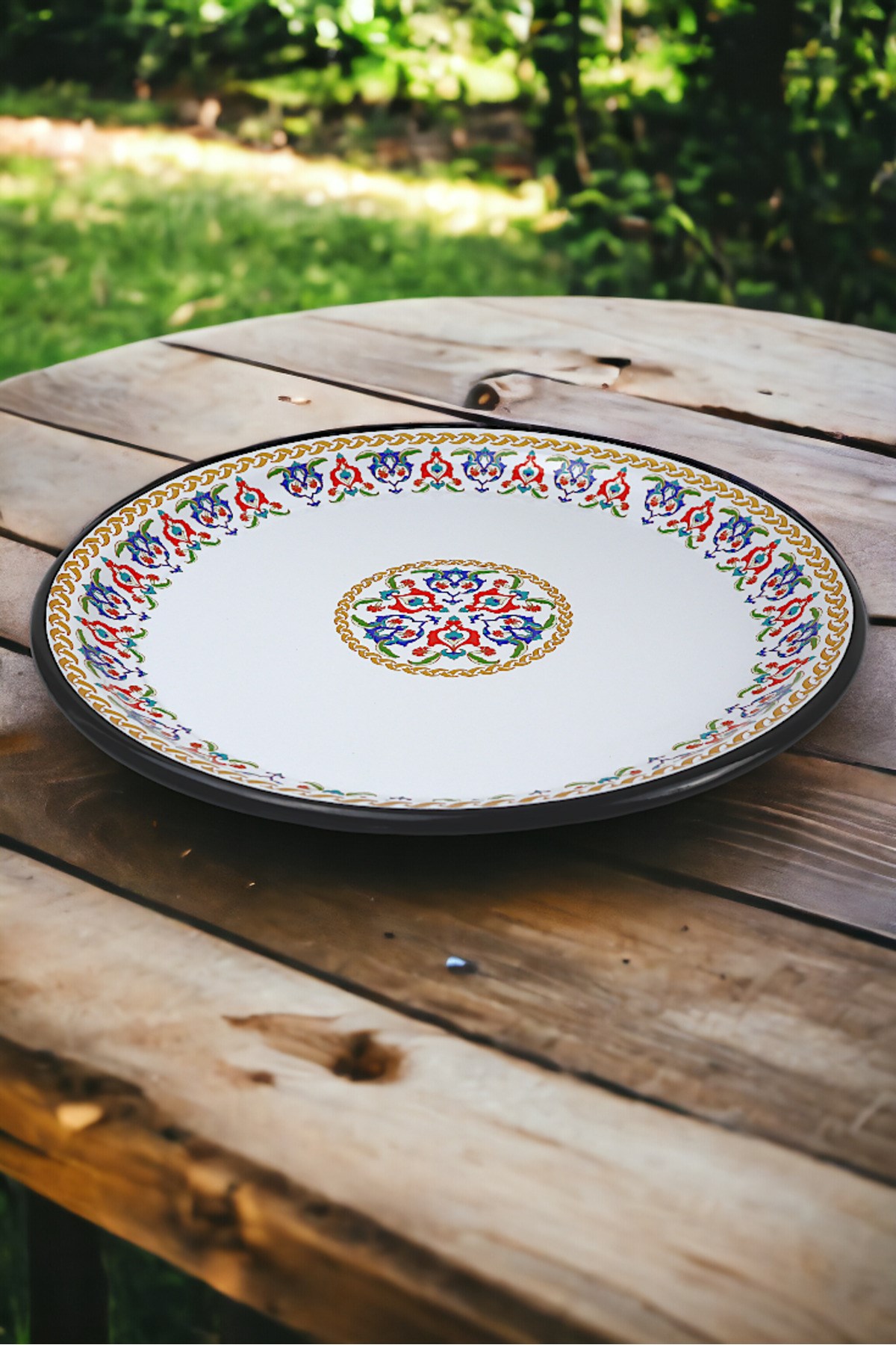 40 No Emaye Sini Sofra, Yemek Sunum Tepsi, Yer Sofrası Çinko ~38 Cm