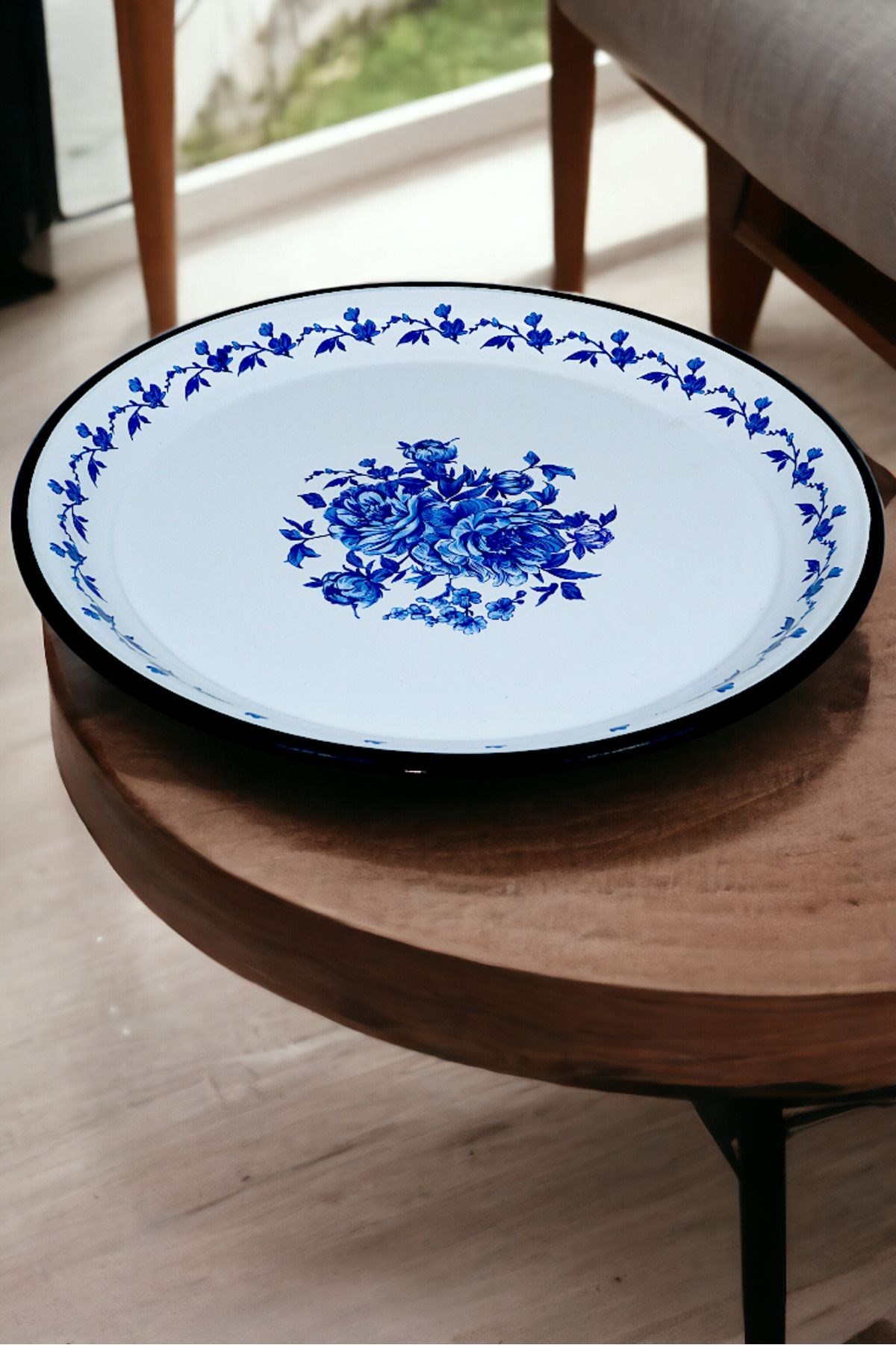 40 No Emaye Sini Sofra, Yemek Sunum Tepsi, Yer Sofrası Çinko ~38 Cm