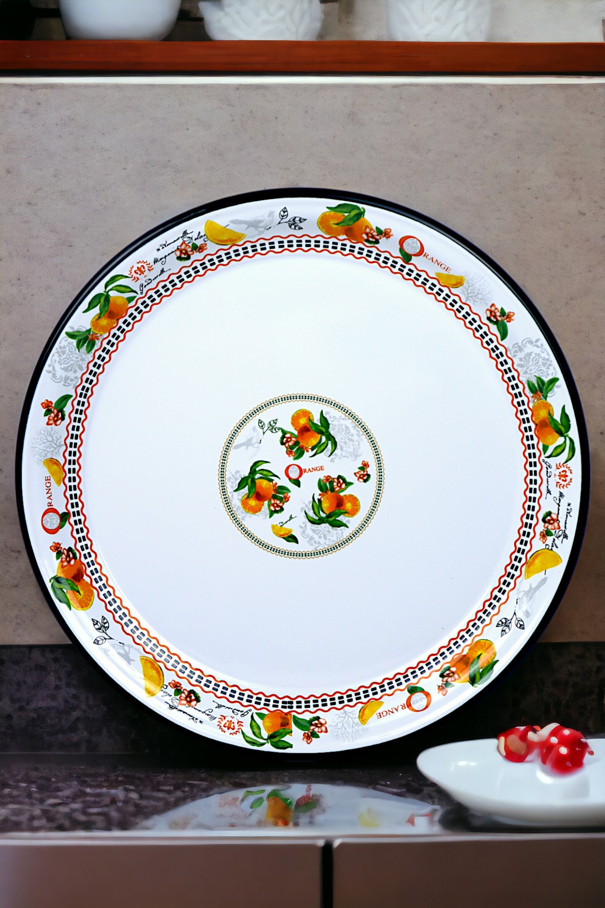 40 No Emaye Sini Sofra, Yemek Sunum Tepsi, Yer Sofrası Çinko ~38 Cm