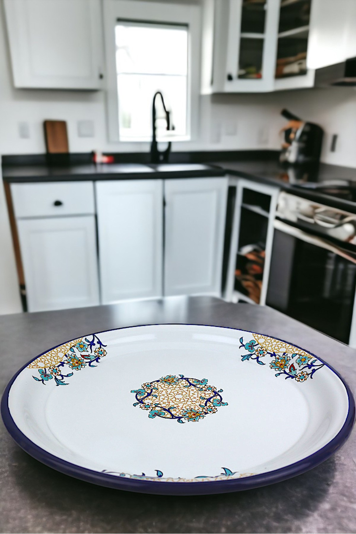 40 No Emaye Sini Sofra, Yemek Sunum Tepsi, Yer Sofrası Çinko ~38 Cm