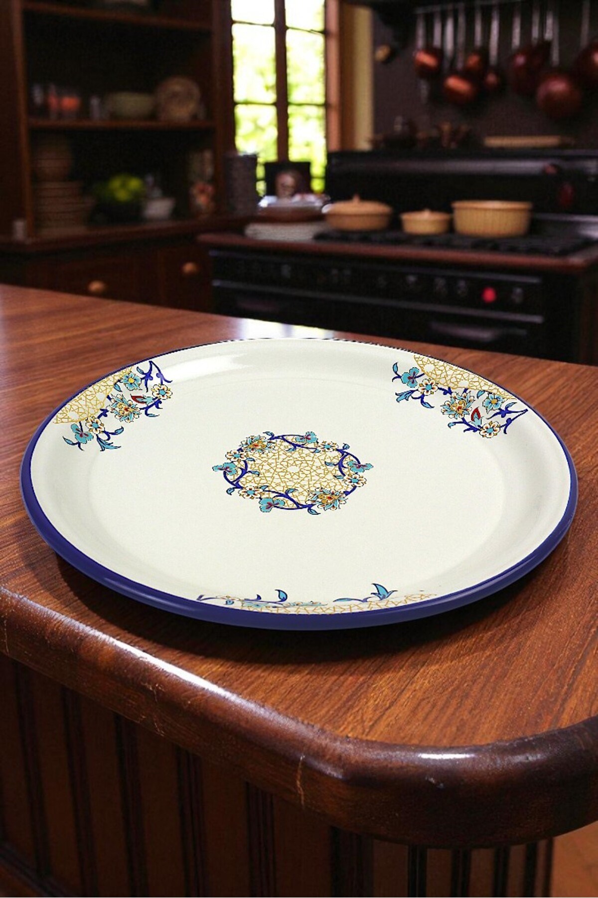 40 No Emaye Sini Sofra, Yemek Sunum Tepsi, Yer Sofrası Çinko ~38 Cm