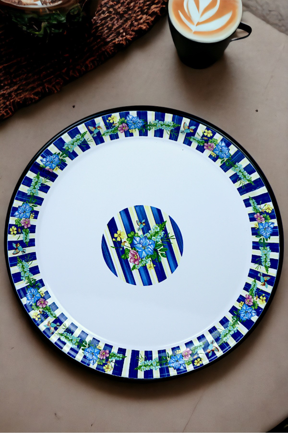 40 No Emaye Sini Sofra, Yemek Sunum Tepsi, Yer Sofrası Çinko ~38 Cm