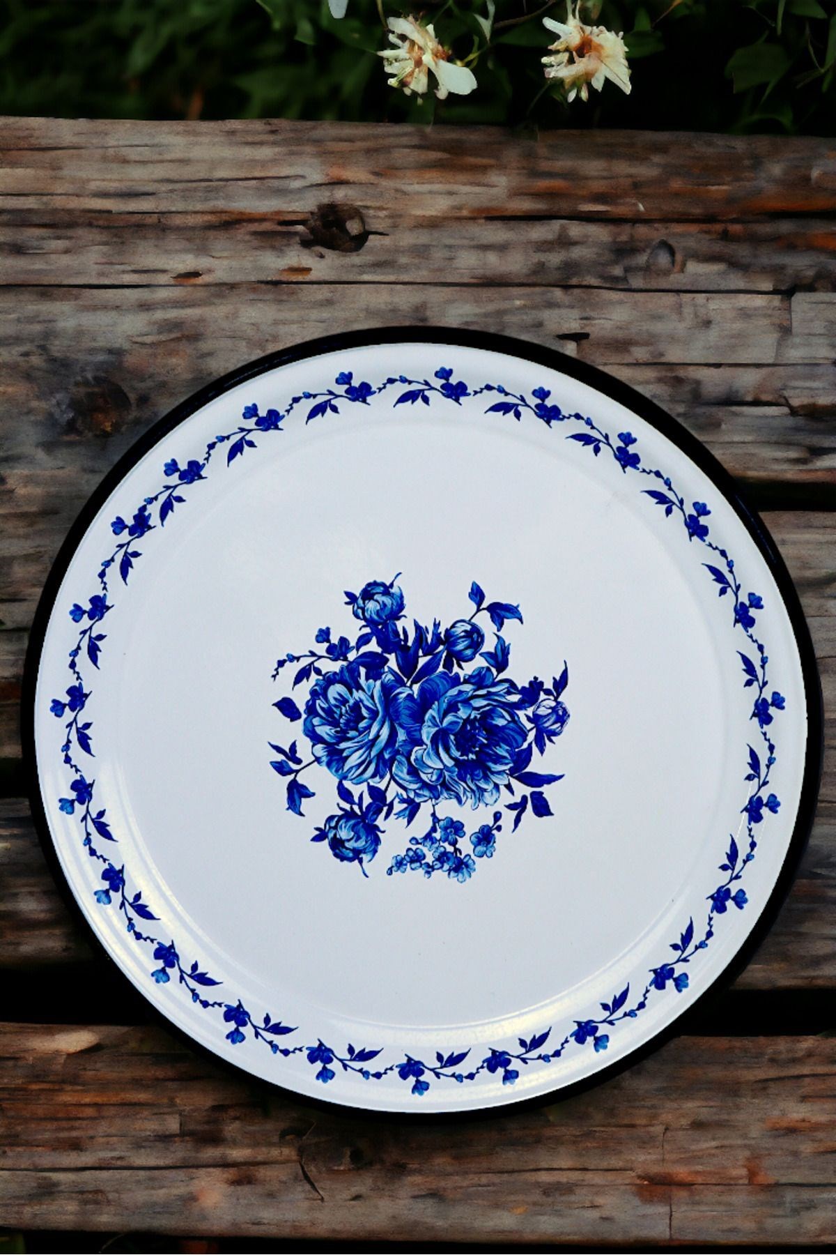 40 No Emaye Sini Sofra, Yemek Sunum Tepsi, Yer Sofrası Çinko ~38 Cm