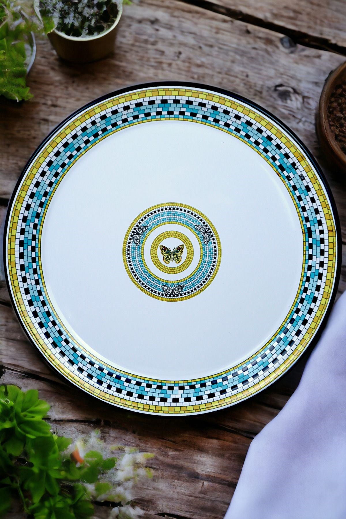 40 No Emaye Sini Sofra, Yemek Sunum Tepsi, Yer Sofrası Çinko ~38 Cm