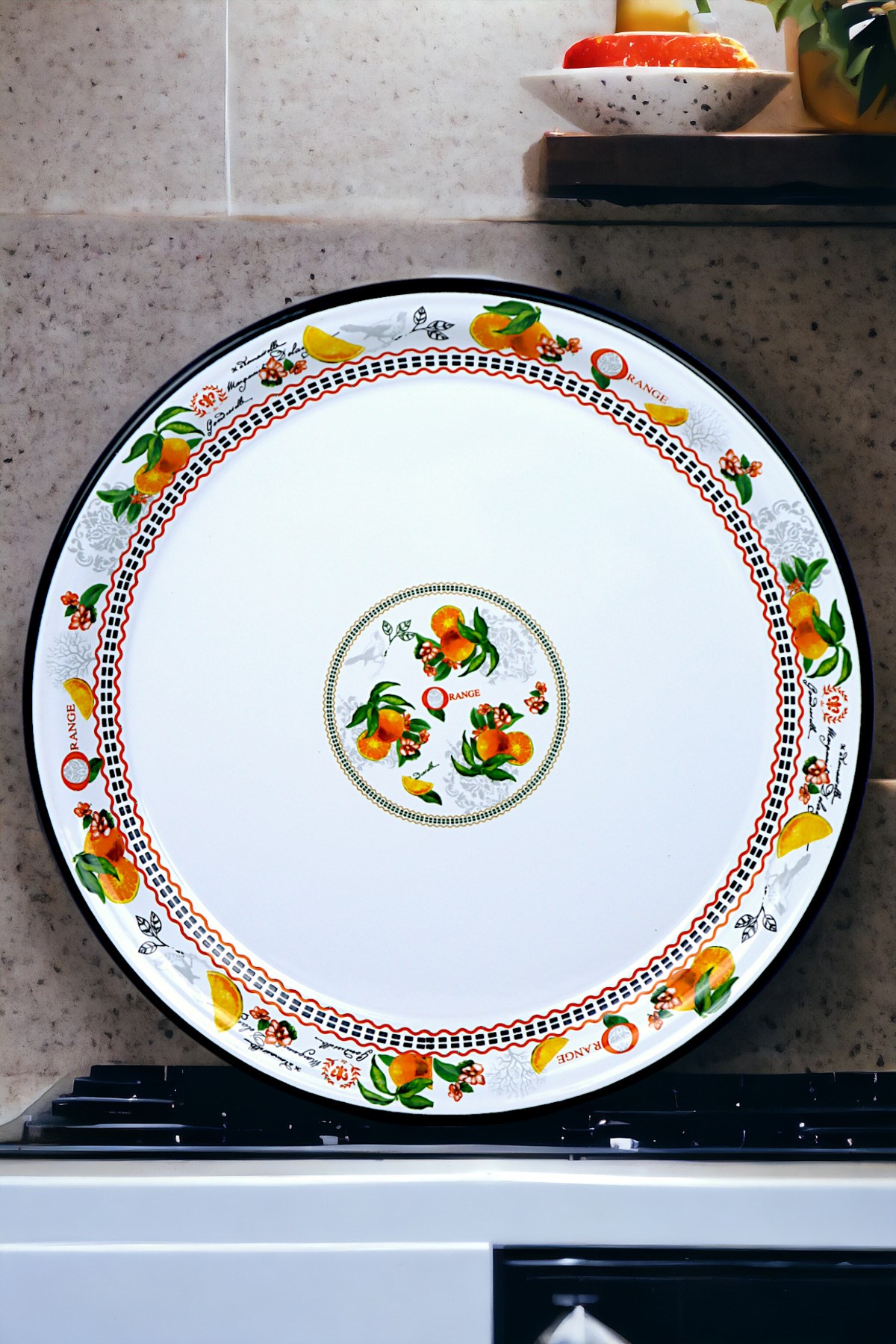 40 No Emaye Sini Sofra, Yemek Sunum Tepsi, Yer Sofrası Çinko ~38 Cm