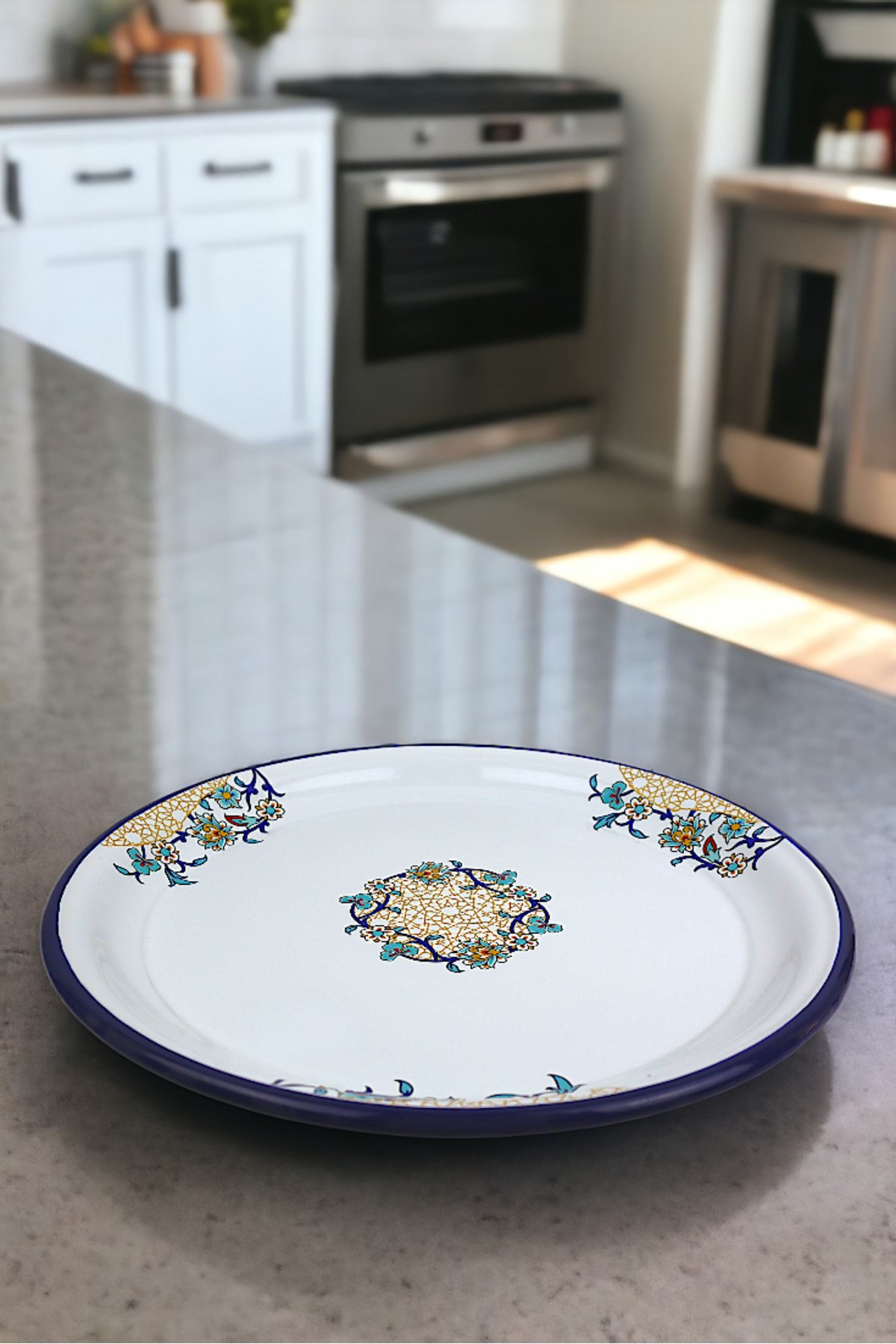 40 No Emaye Sini Sofra, Yemek Sunum Tepsi, Yer Sofrası Çinko ~38 Cm