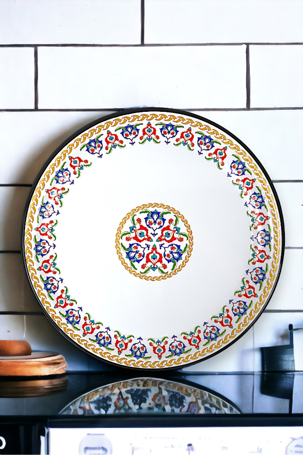 40 No Emaye Sini Sofra, Yemek Sunum Tepsi, Yer Sofrası Çinko ~38 Cm