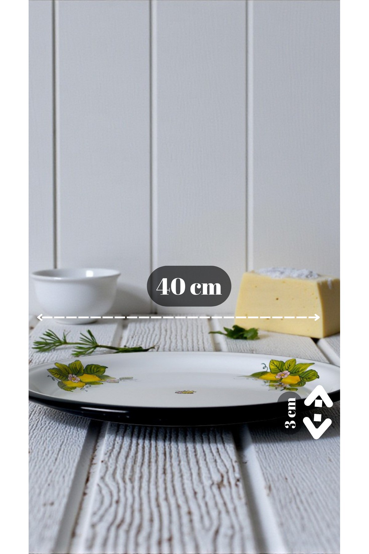 40 No Emaye Sini Sofra, Yemek Sunum Tepsi, Yer Sofrası Çinko ~38 Cm