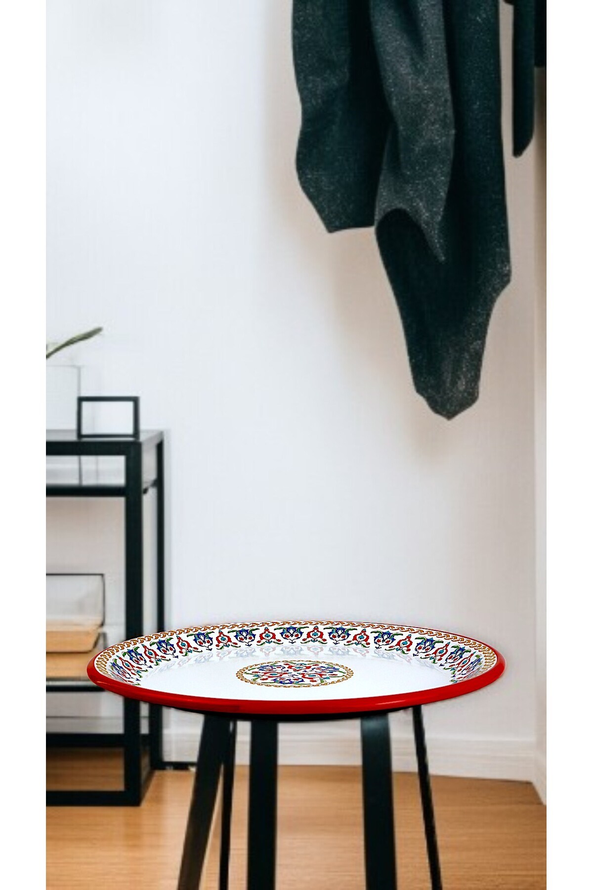 40 No kırmızı kenar Emaye Sini Sofra, Yemek Sunum Tepsi, Yer Sofrası Çinko ~38 Cm 1mm.KALIN ÜRÜN