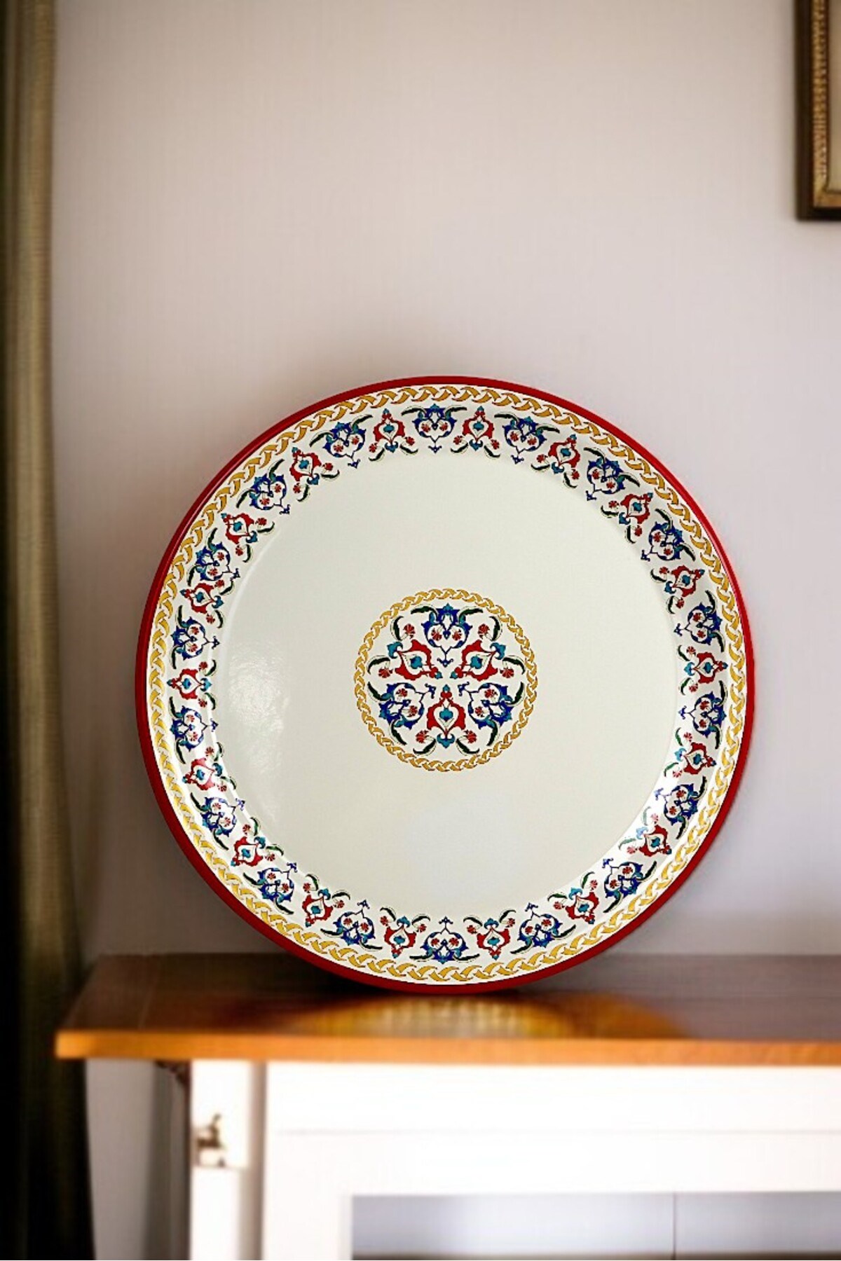 40 No krem Emaye Sini Sofra, Yemek Sunum Tepsi, Yer Sofrası Çinko ~38 Cm