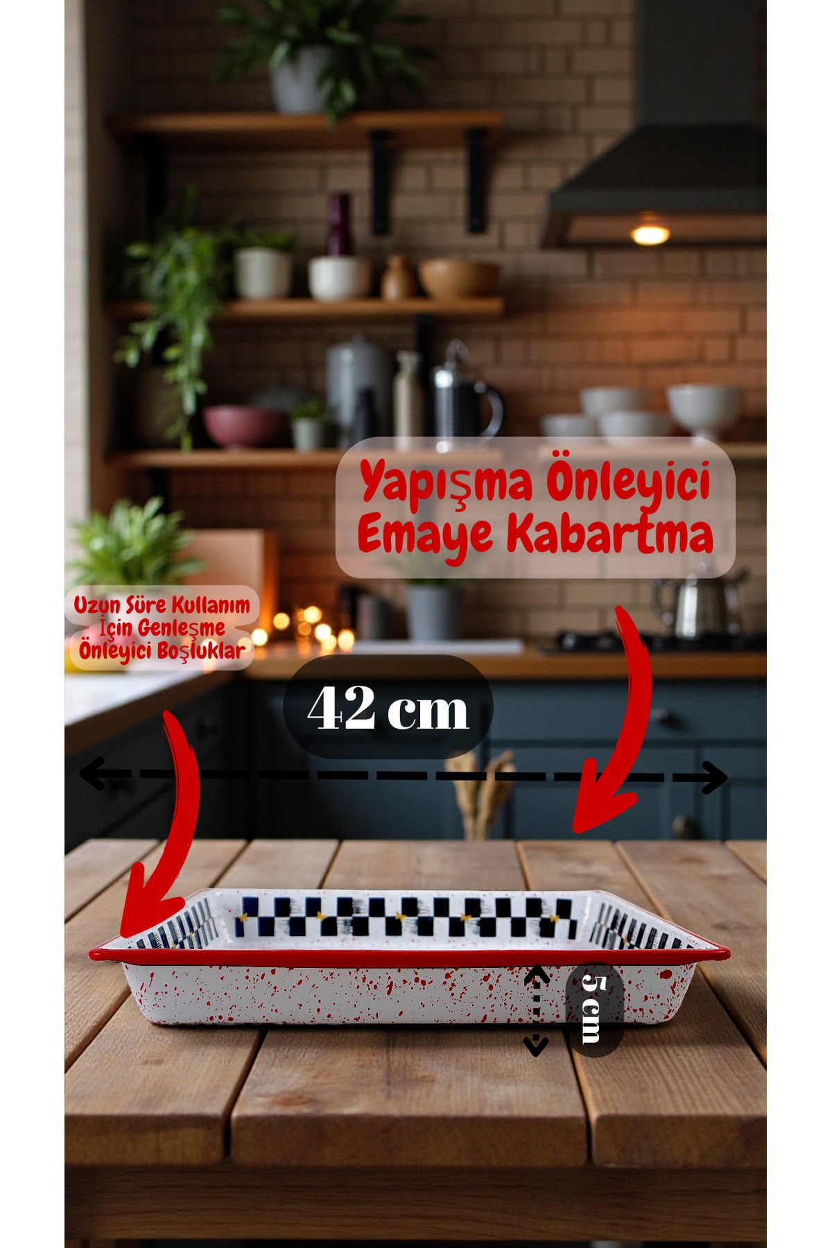 42 x 38 No Emaye Fırın Tepsi Dikdörtgen Tepsi 42 Cm