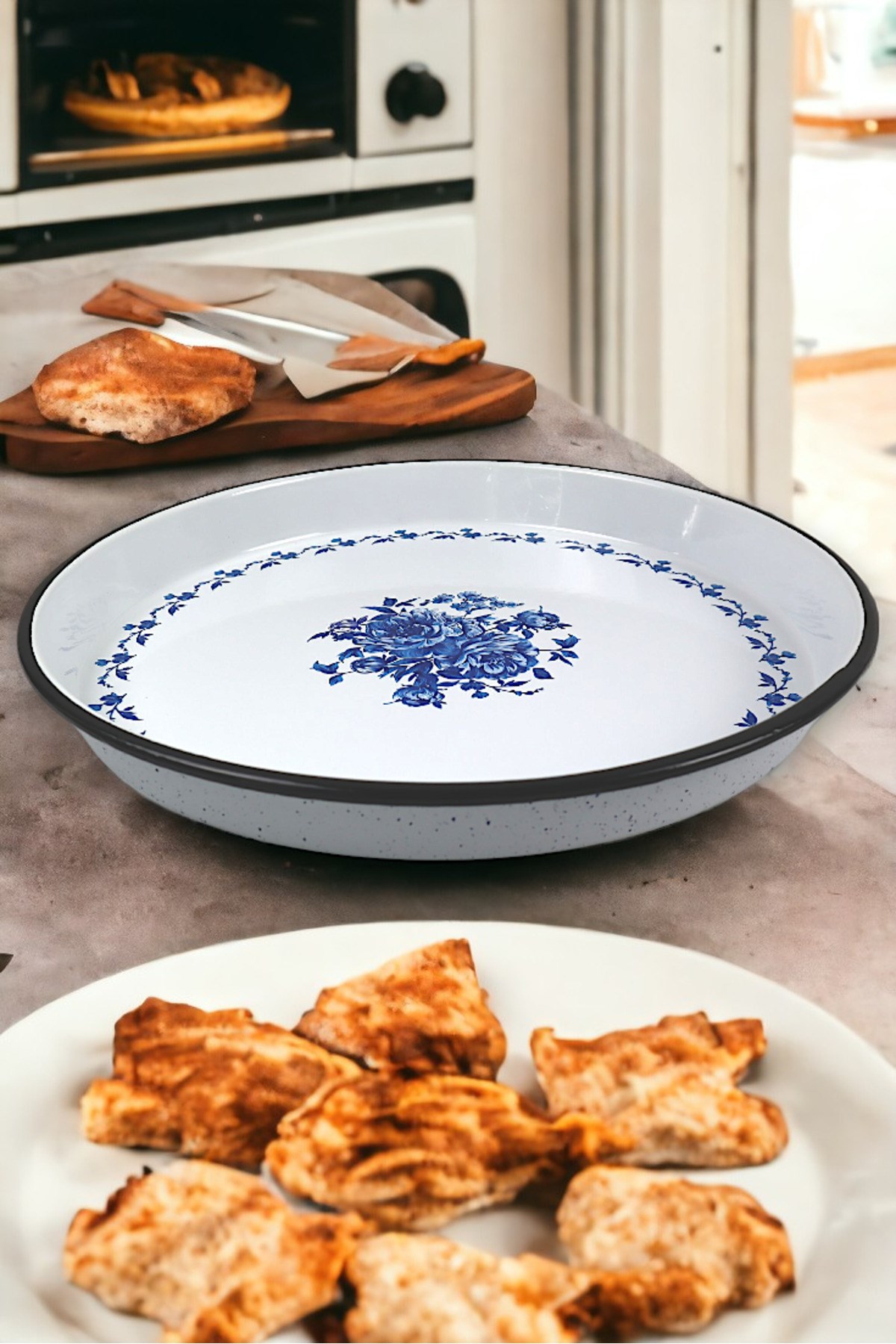45 No Emaye Fırın Tepsi Yuvarlak Tepsi 45 Cm