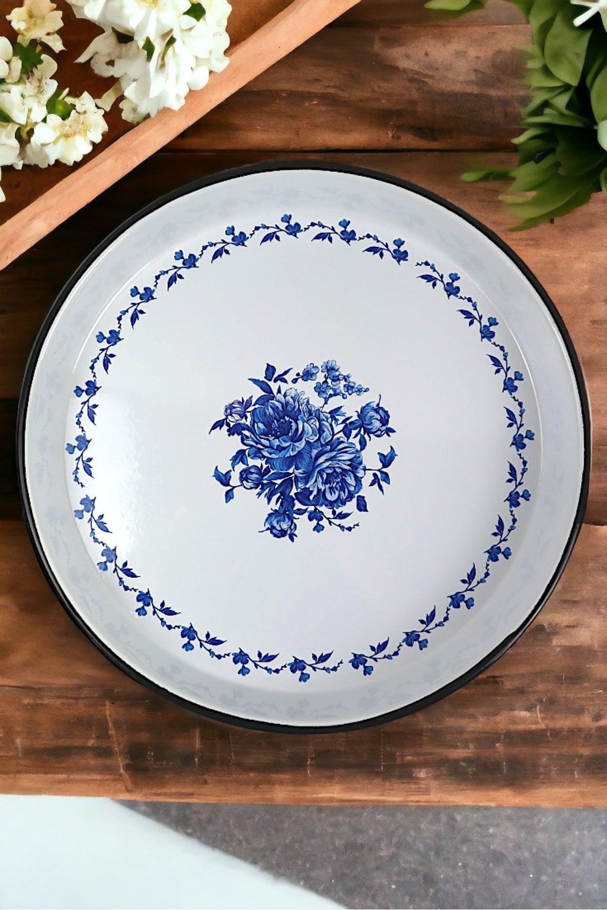 45 No Emaye Fırın Tepsi Yuvarlak Tepsi 45 Cm