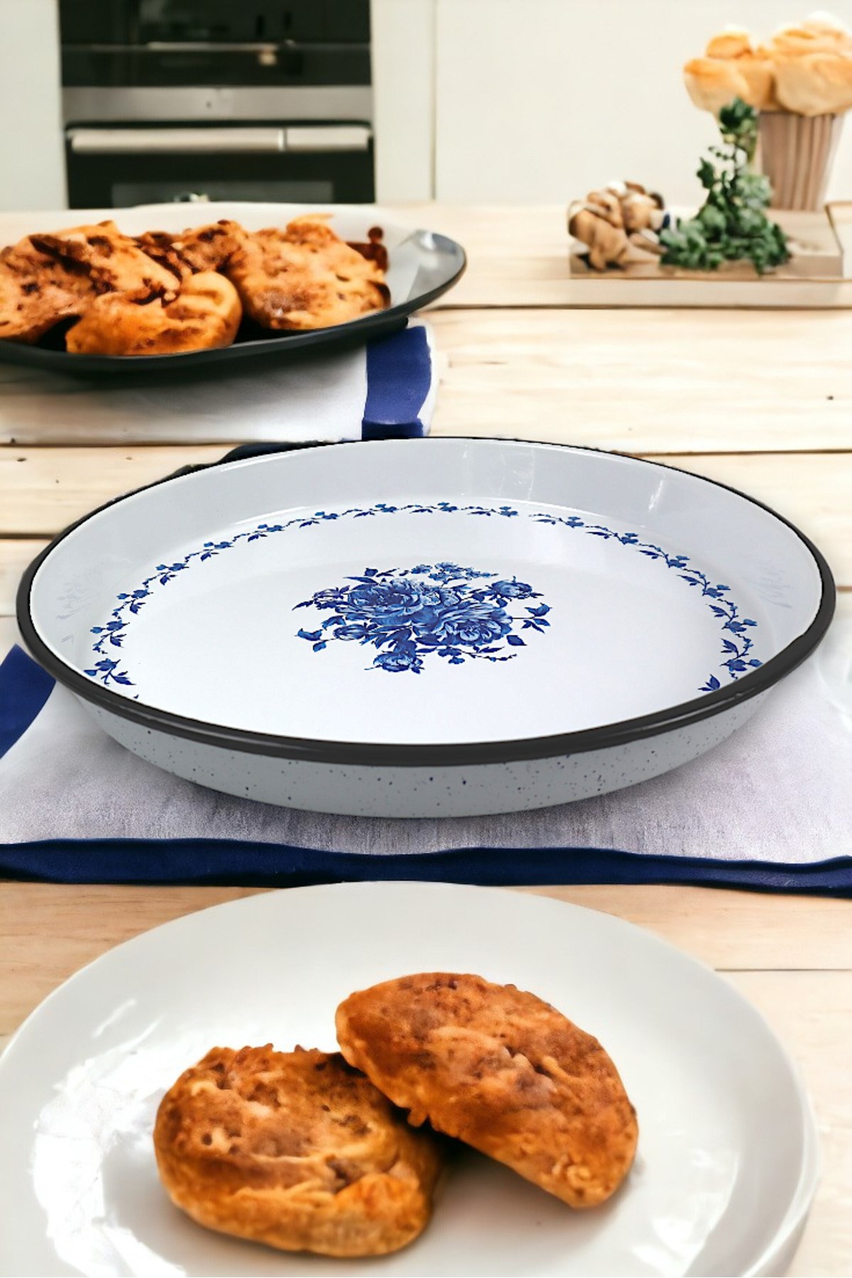45 No Emaye Fırın Tepsi Yuvarlak Tepsi 45 Cm