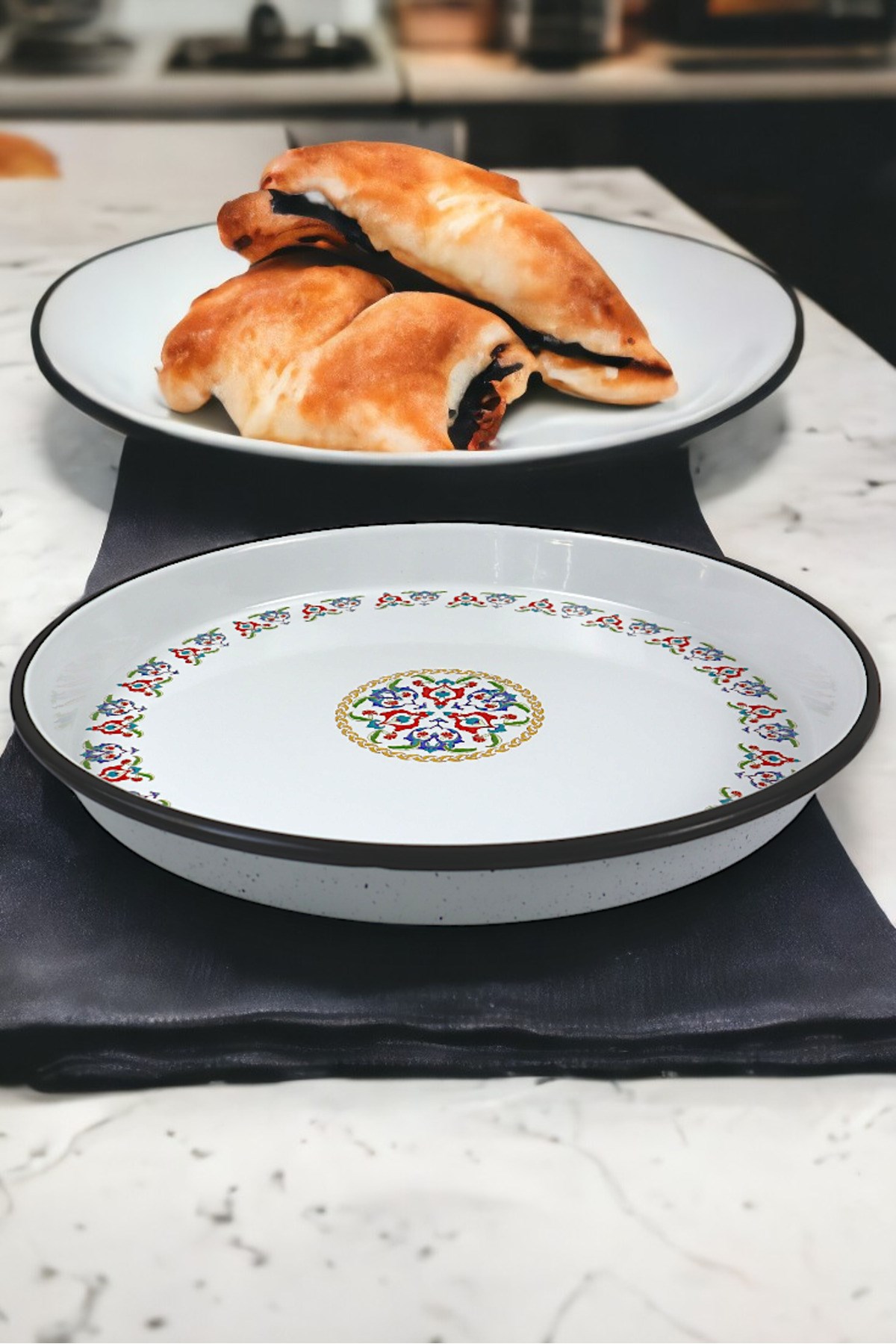 45 No Emaye Fırın Tepsi Yuvarlak Tepsi 45 Cm