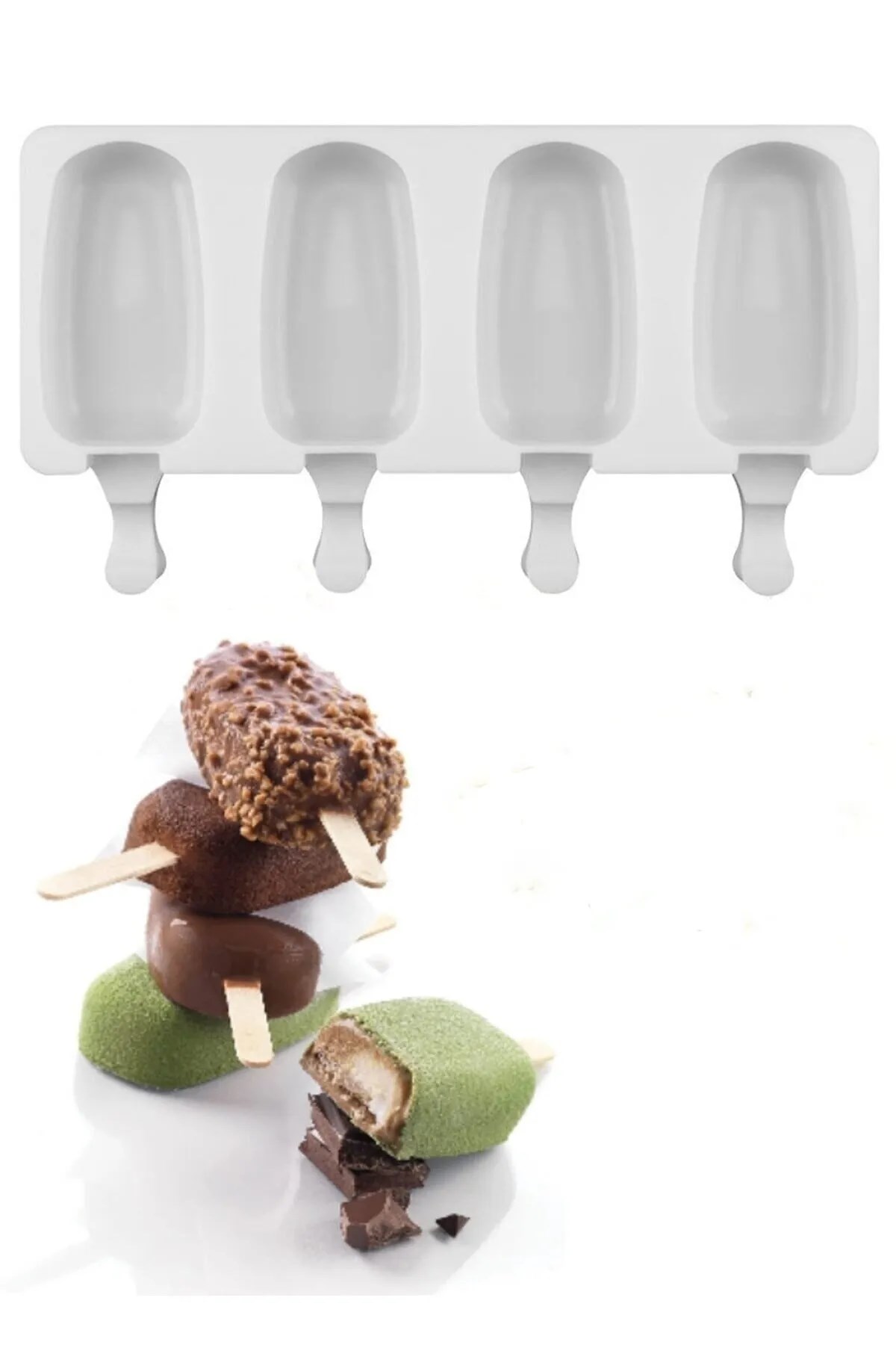 4'Lü Magnum Dondurma Kalıbı, Silikon Büyük Boy Beyaz Dondurma Kabı, Dondurmalık - ( Bpa Free )