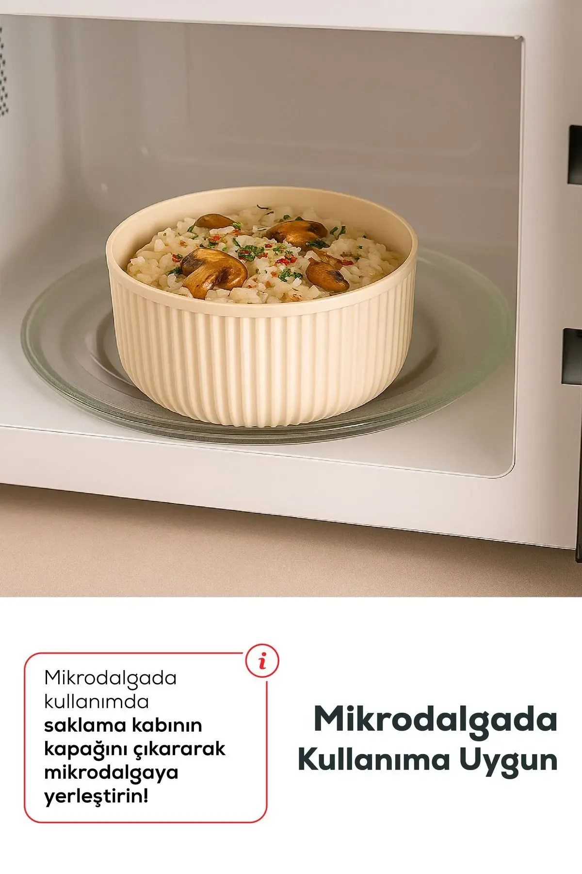4'lü Yuvarlak Saklama Kabı Seti Çizgili Bej | Mikrodalga & Dondurucu Uyumlu