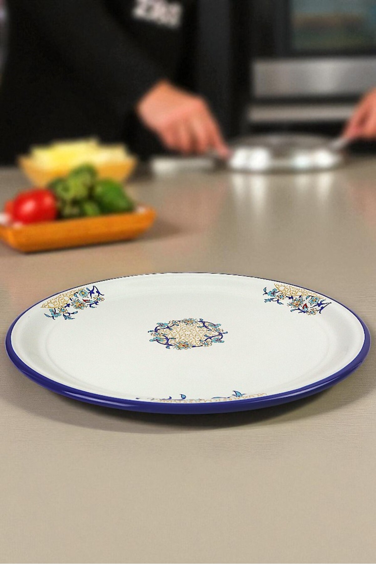 50 No Emaye Sini Sofra, Yemek Sunum Tepsi, Yer Sofrası Çinko ~48 Cm