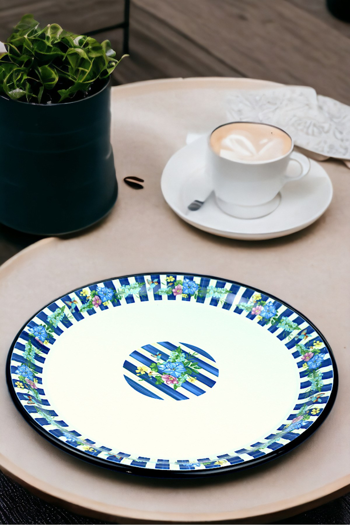 50 No Emaye Sini Sofra, Yemek Sunum Tepsi, Yer Sofrası Çinko ~48 Cm