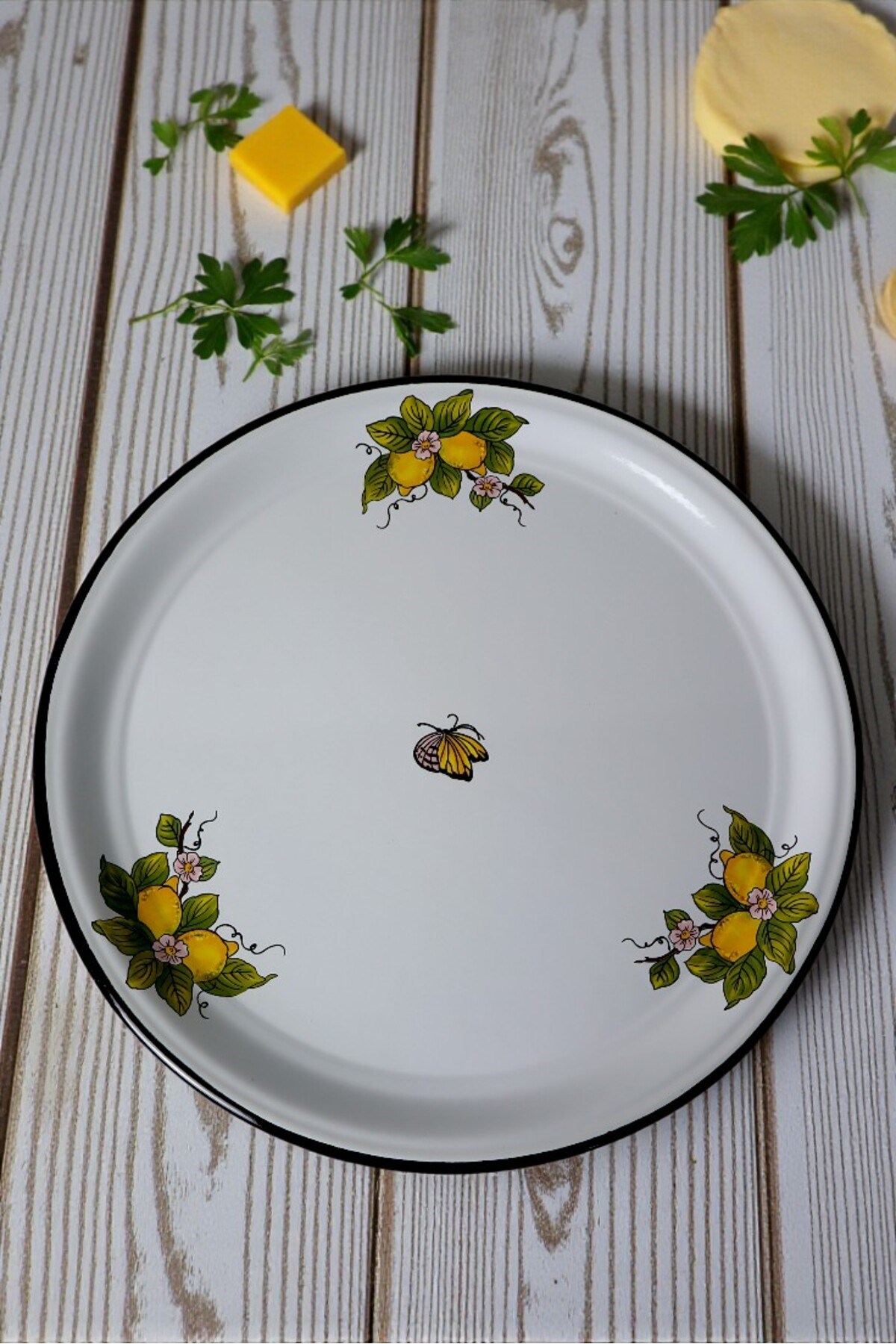 50 No Emaye Sini Sofra, Yemek Sunum Tepsi, Yer Sofrası Çinko ~48 Cm